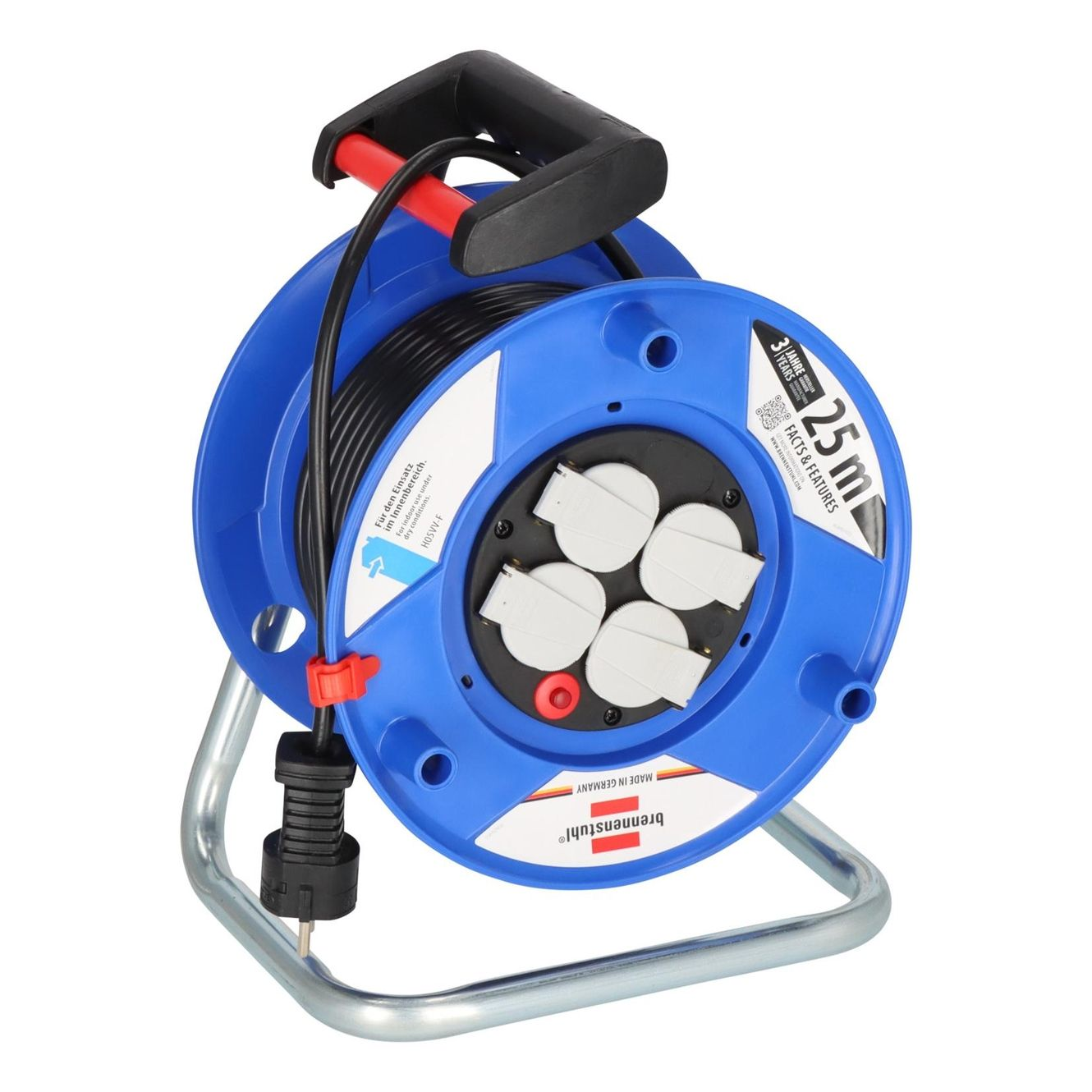 Brennenstuhl 25m Kabeltrommel 4x Schuko-Steckdosen, Made in Germany – erforderlich für 30€ (-35%)