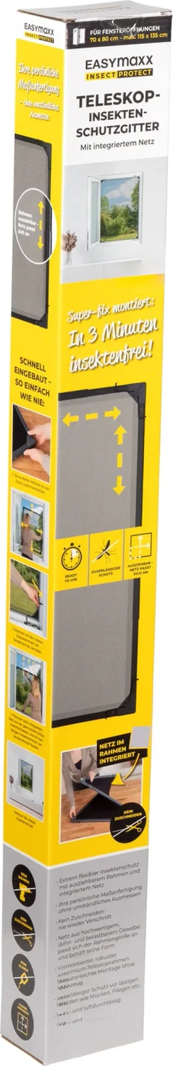 EASYmaxx Teleskop-Fliegengitter mit integriertem Netz 120x140cm anthrazit für 40€ (-7%)