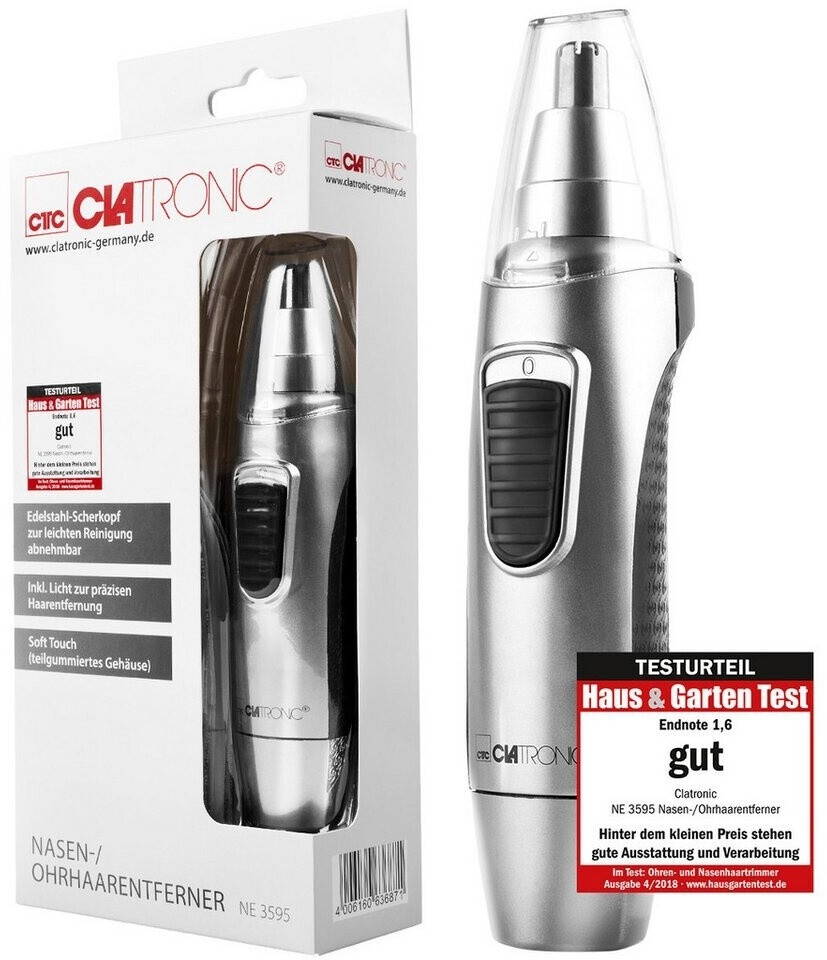 Clatronic Nasenhaartrimmer, auch für Ohrhaare • mit Licht • Soft-Touch-Gehäuse • Edelstahl-Scherkopf (abnehmbar) für 4€ (-47%)