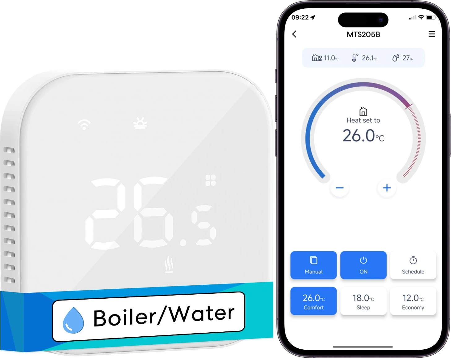 Meross MTS205B Smart Wi-Fi Thermostat mit Display, weiß für 60€ (-23%)