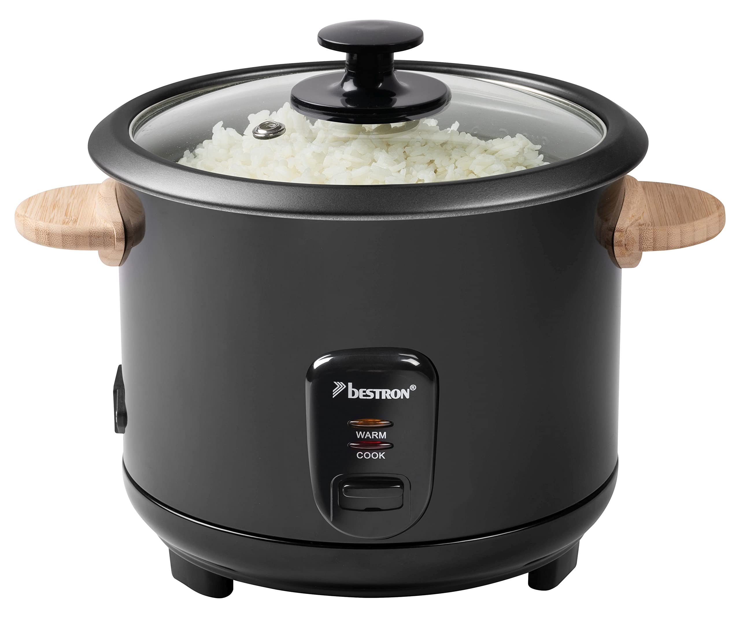 Bestron Reiskocher mit Holzgriffen, für 8-10 Personen, inkl. Messbecher & Reislöffel, 1,8 Liter, 700 Watt für 21€ (-35%)