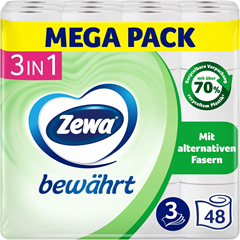 48 Rollen Zewa bewährt Toilettenpapier (3-lagig, mit Strohanteil) für 15€ (-27%)