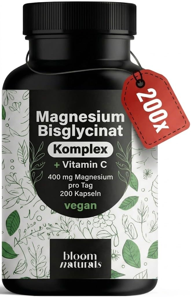 [ /Sparabo] Magnesium Komplex hochdosiert – 200 Kapseln – 400 mg Magnesium pro Tag + Vitamin C, mit Bisglycinat, Citrat, L-Ascorba für 7€ (-30%)