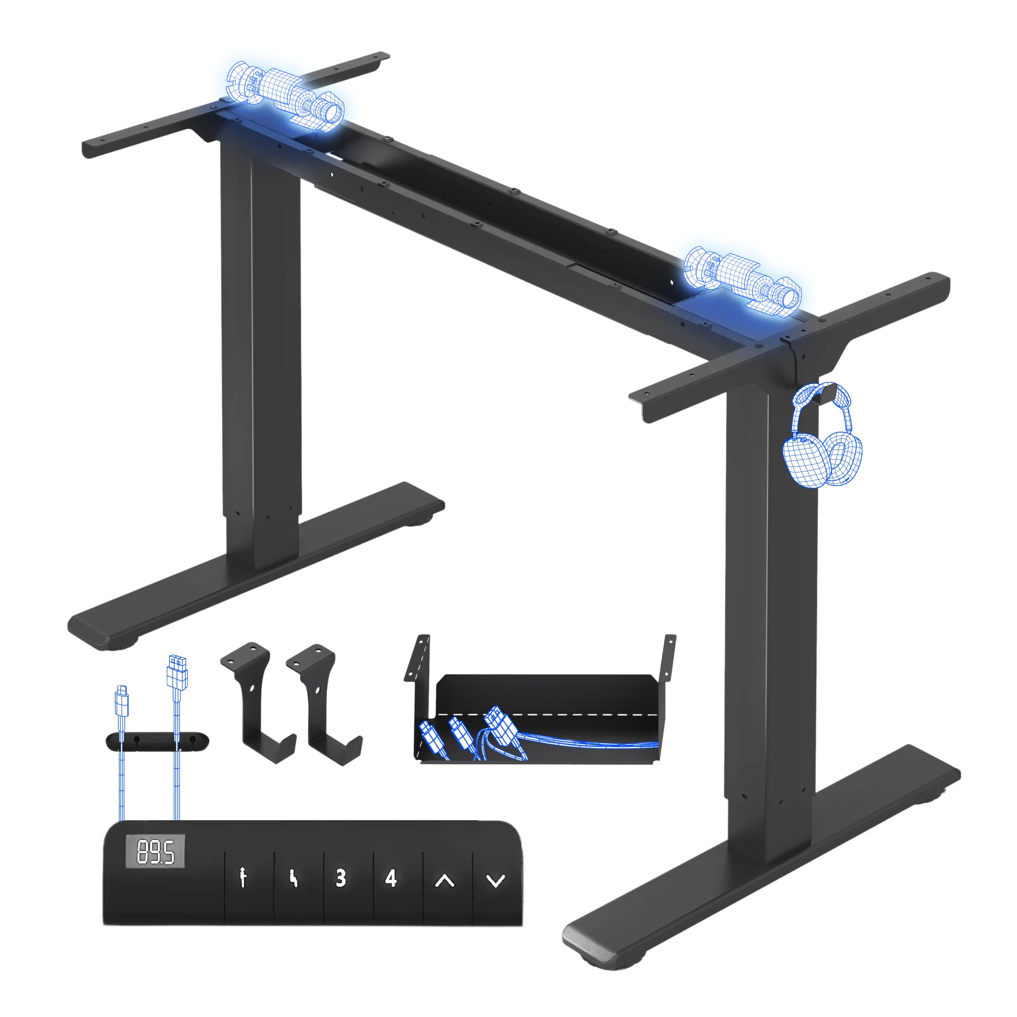 FLEXISPOT Höhenverstellbarer Schreibtisch Gestell mit 2 Motoren, LED-Höhenanzeige & 4 Speicherfunktionen, inkl. 2 Haken & Kabelmanagement für 130€ (-23%)