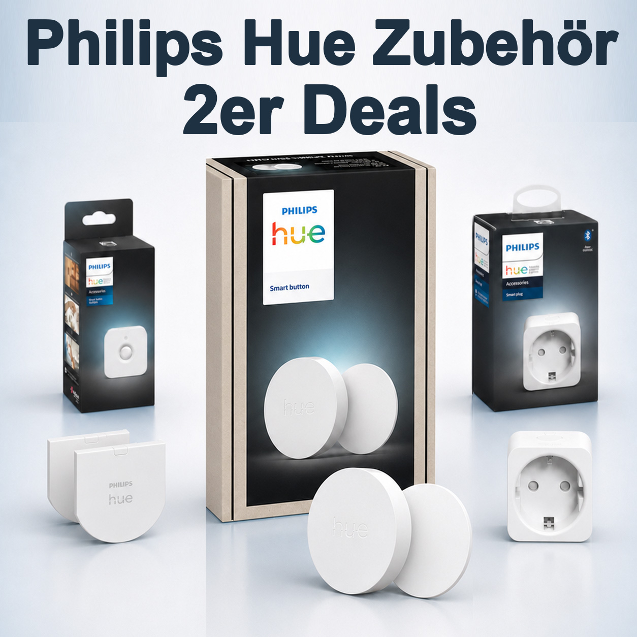 Philips HUE Sammeldeal 2erPacks Zubehör ab 18,69€/ Stück: 2x Smart Button TIEFPREIS Smart Plug Wandschalter-Modul Bewegungsmelder Türklingel für 37€ (-24%)