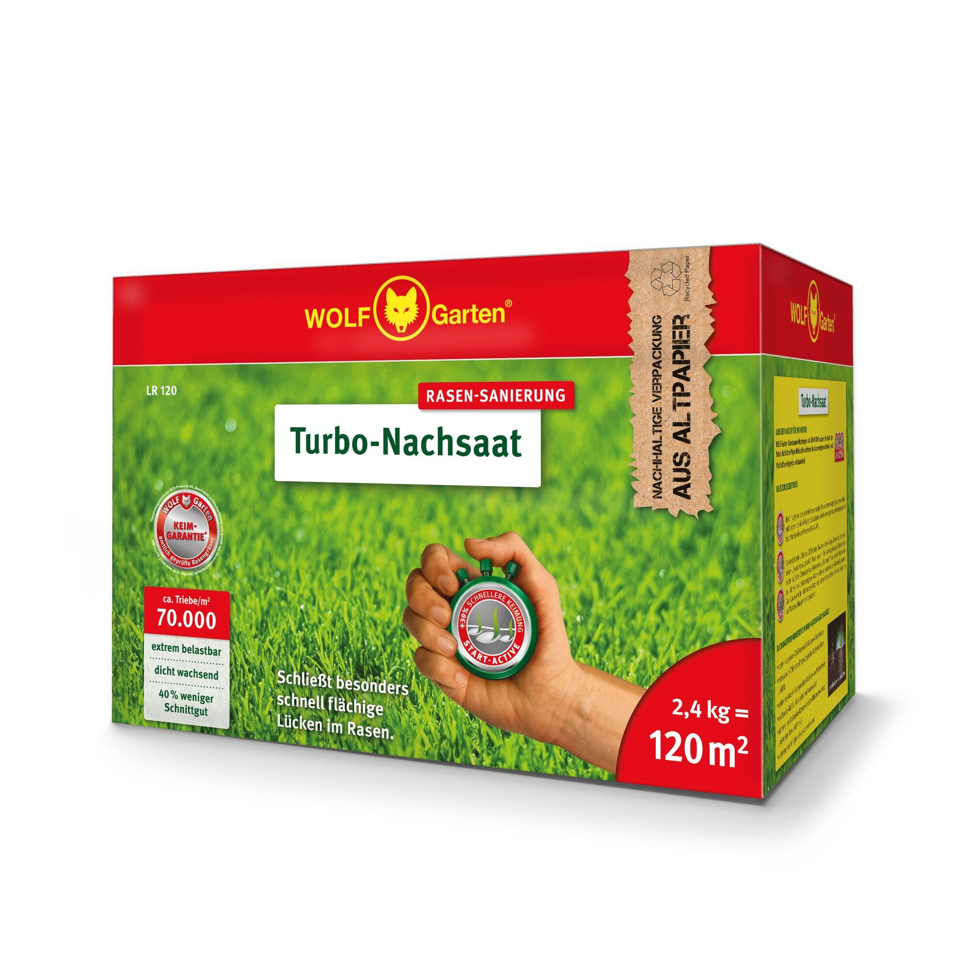 WOLF-Garten Turbo-Nachsaat zur Rasensanierung LR120 für 120 m2 für 22€ (-24%)