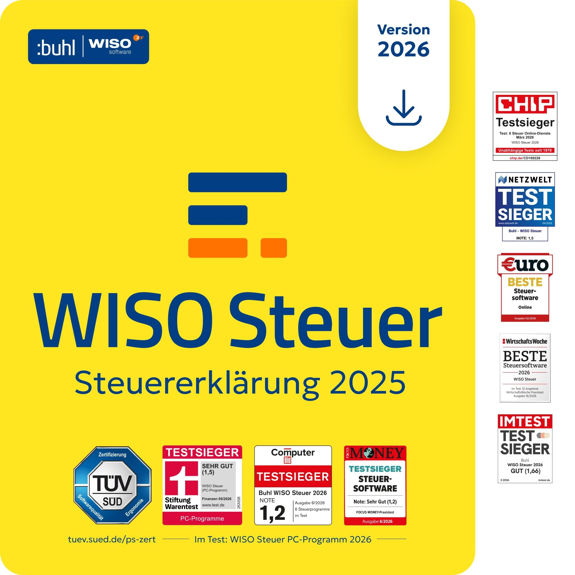 WISO Steuer 2026 (für Steuerjahr 2025) für Windows, Mac, Smartphones und Tablets | Digitaler Download | Code per Email für 22€ (-9%)