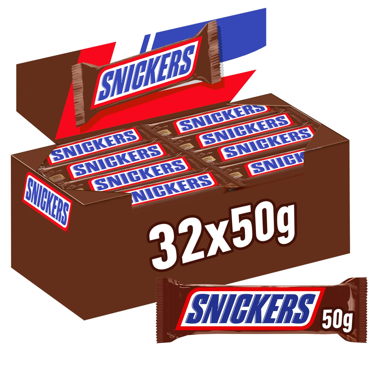Snickers Schokoriegel, Karamell & Erdnüsse, Vollmilch Schokolade, Großpackung, 32 x 50g (mit und ohne Sparabo) für 14€ (-29%)