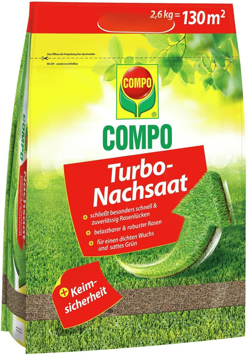 COMPO Turbo Nachsaat – Schnellkeimende Rasensaat – Premium Rasensamen mit Keimsicherheit – 2,6kg für 130 m² AMAZON für 22€ (-19%)