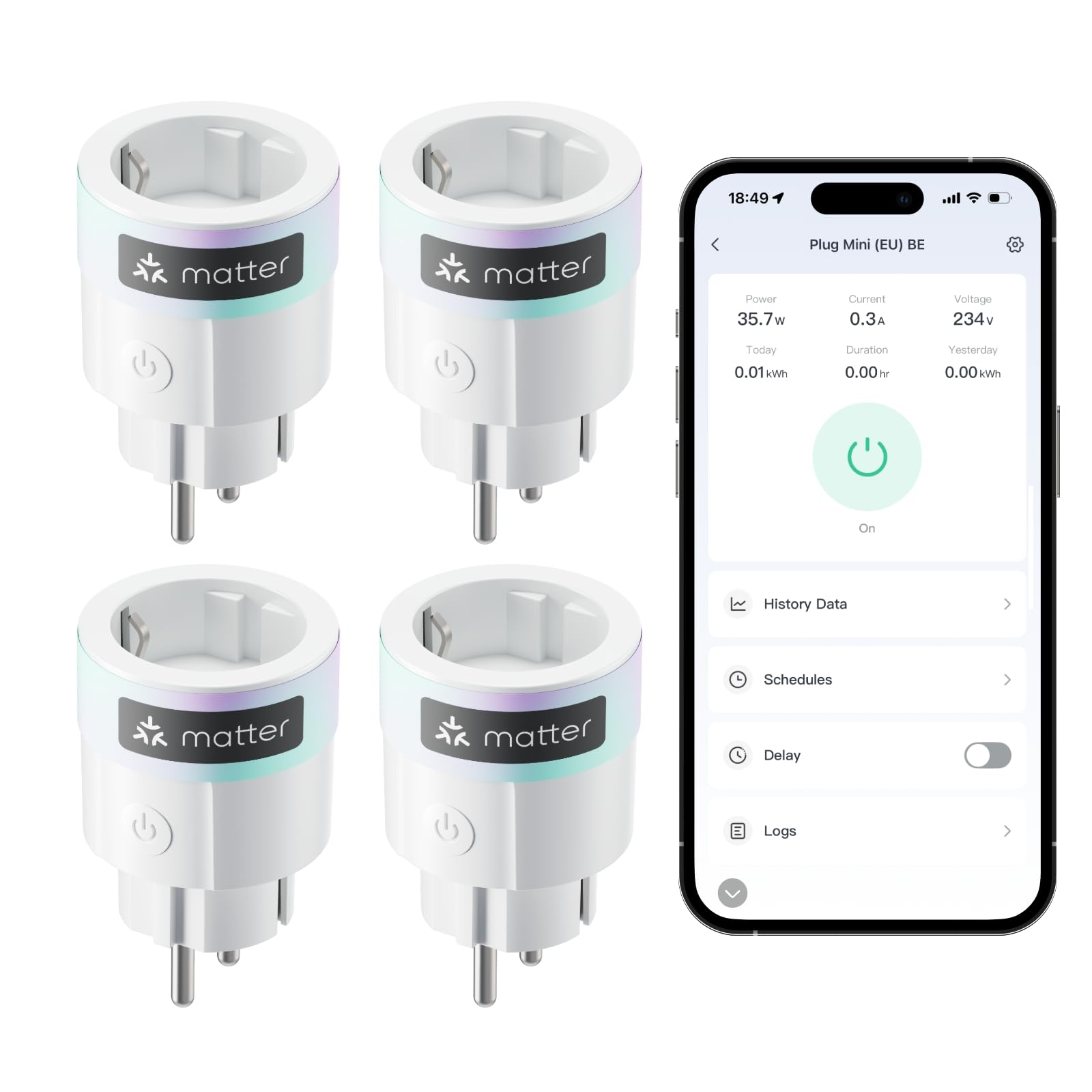 SwitchBot Plug Mini Matter WLAN-Steckdose (4er-Pack) – 16A, Strommessung, Bluetooth-Brücke, Timer & Apple/Alexa/Google für 27€ (-20%)