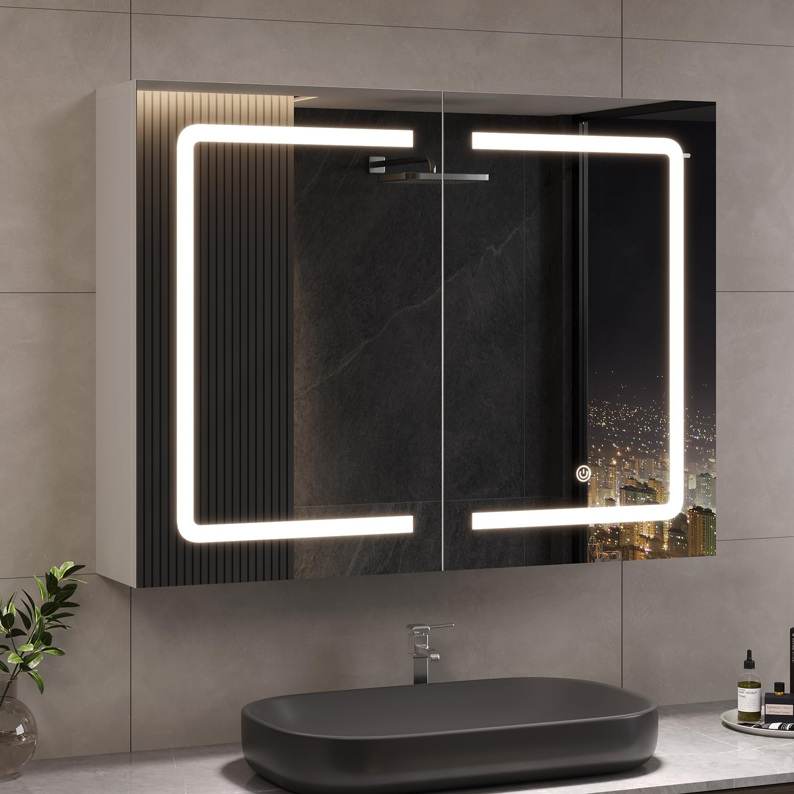Badezimmer Spiegelschrank mit Beleuchtung 80x60x16cm für 80€ (-11%)