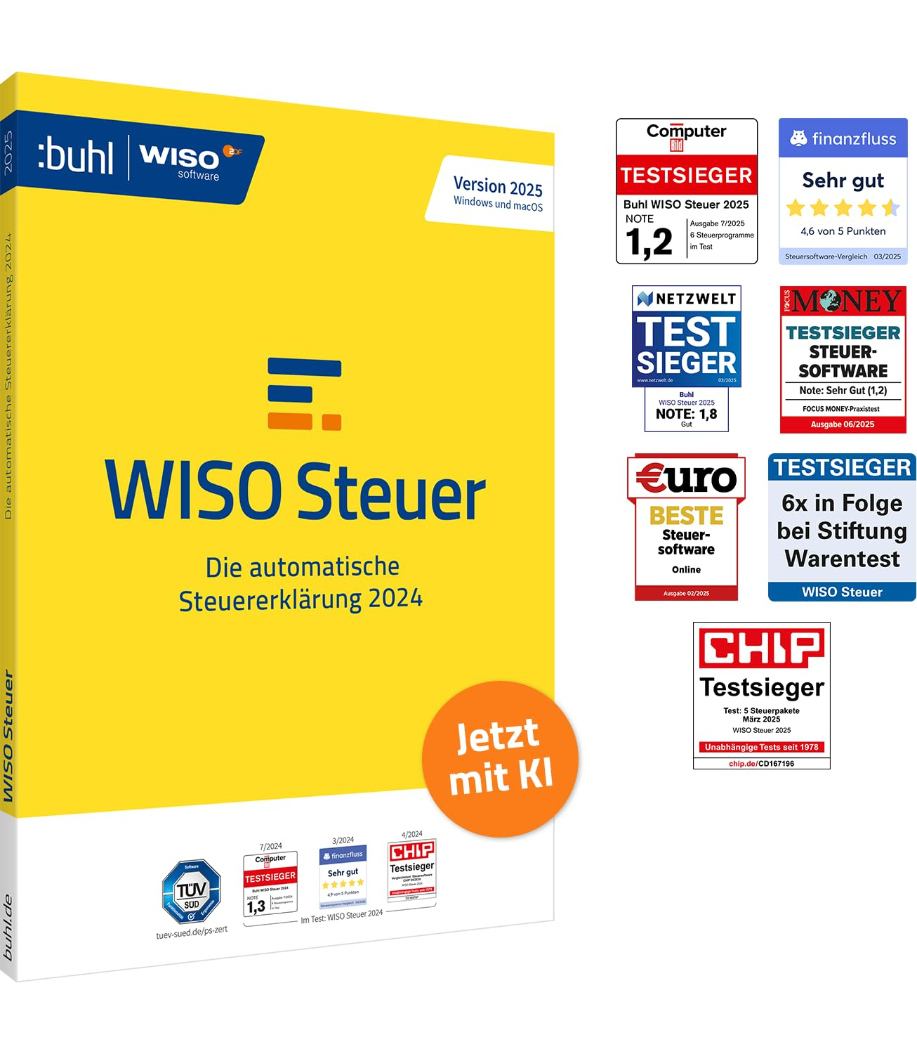 WISO Steuer 2025 (für Steuerjahr 2024) | Für Windows, Mac, Smartphones und Tablets | Standardverpackung für 19€ (-13%)