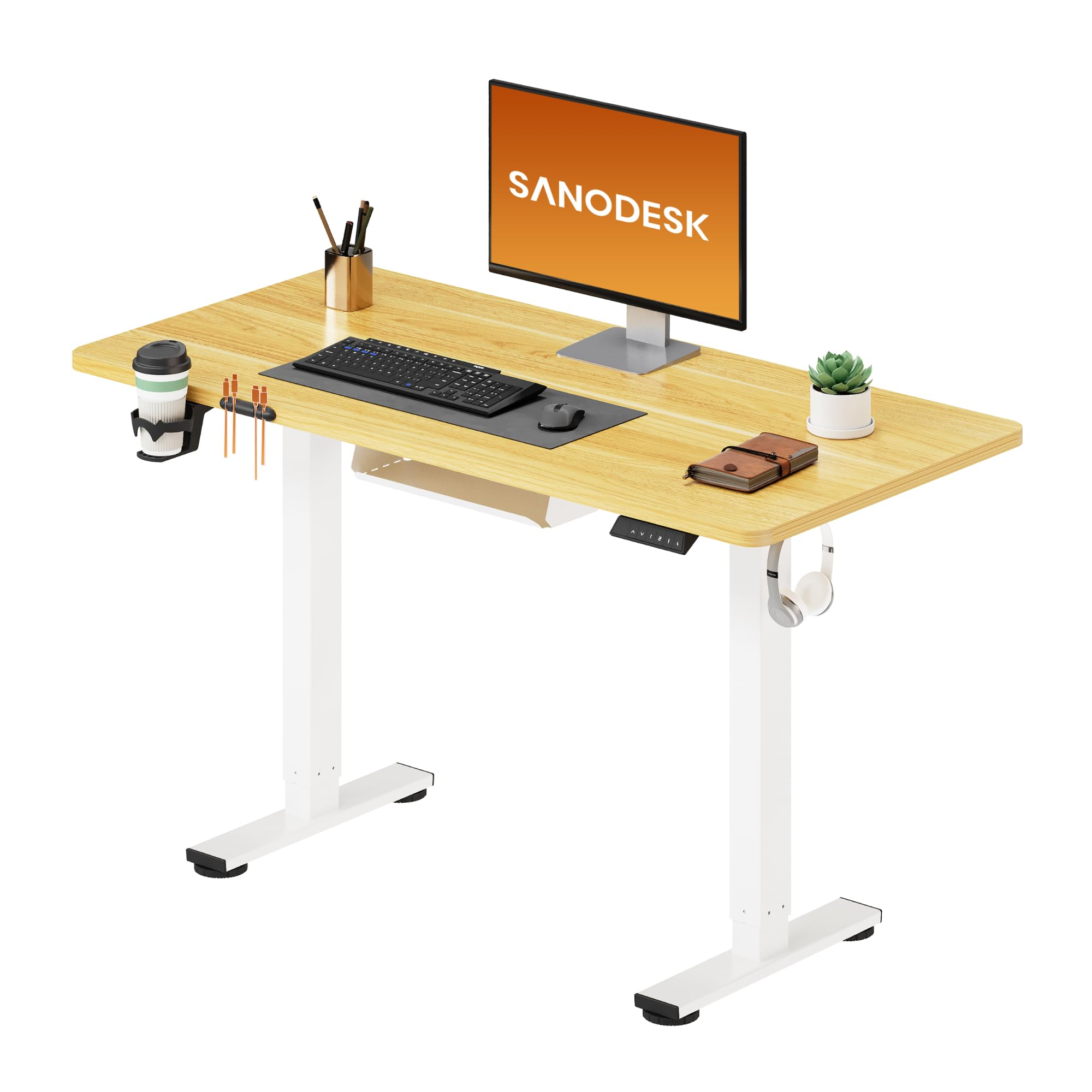 SANODESK Elektrisch höhenverstellbarer Schreibtisch 110×54 cm in Ahorn – für kleine Räume für 63€ (-33%)