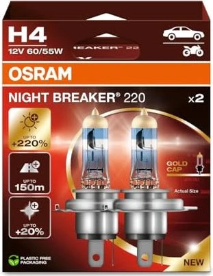 Osram Night Breaker 200 H4 60/55W, 1er-Pack Faltschachtel für 18€ (-12%)