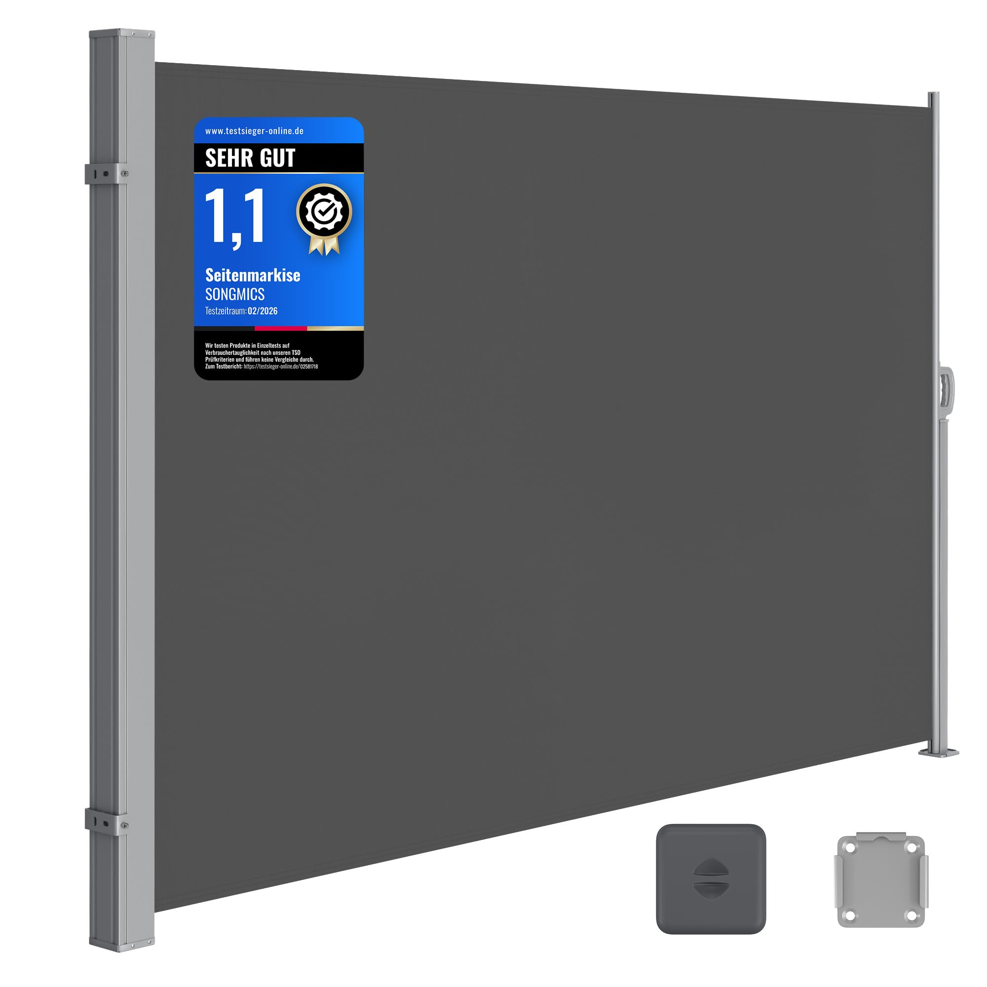 SONGMICS Seitenmarkise mit Stahl-Kasten, rostbeständig, ausziehbar, 160 x 350 cm für 59€ (-15%)