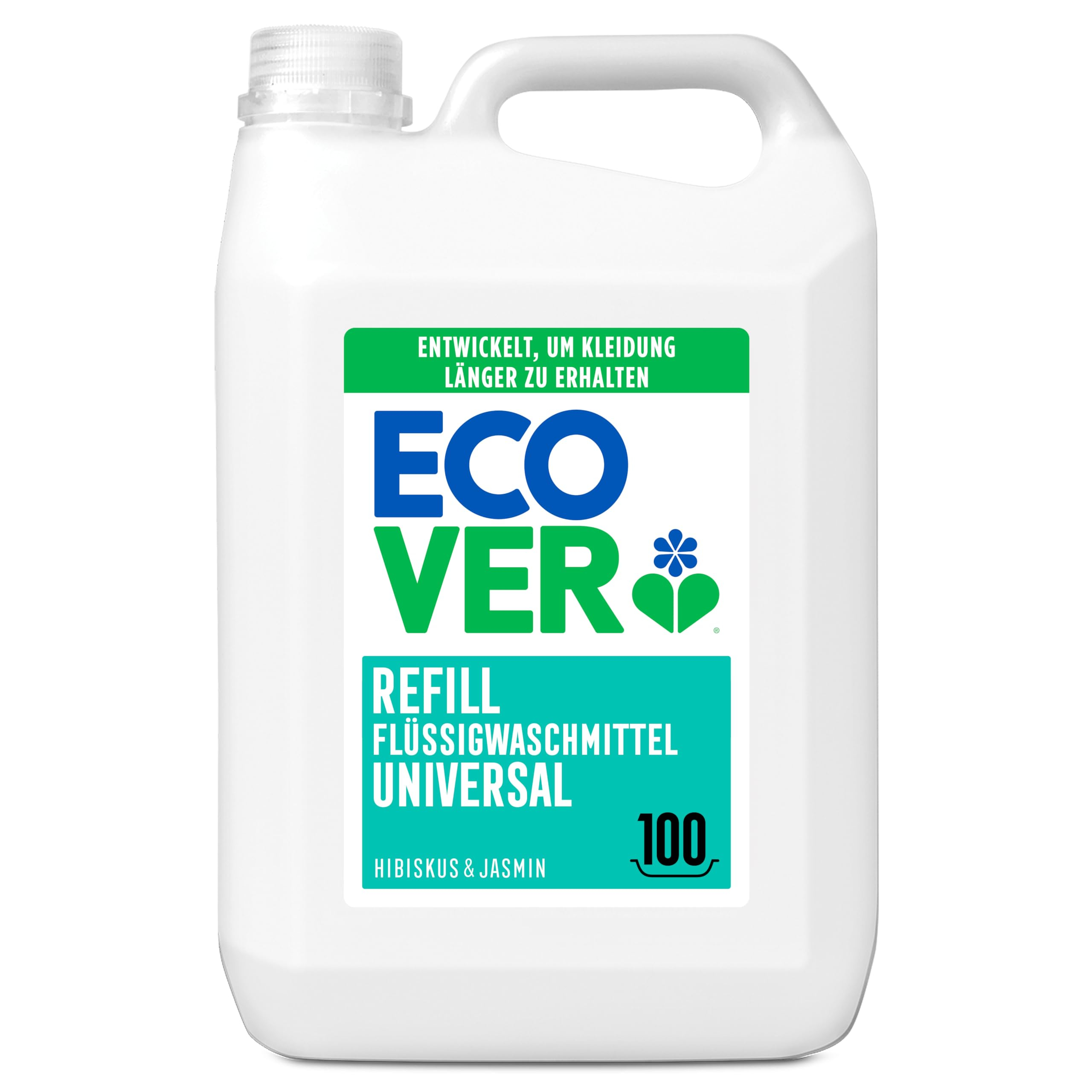Ecover Waschmittel Universal Hibiskus & Jasmin (5L/100 Waschladungen), Flüssigwaschmittel mit Pflanzenwelt Vollwaschmittel ( Spar-Abo) für 20€ (-47%)