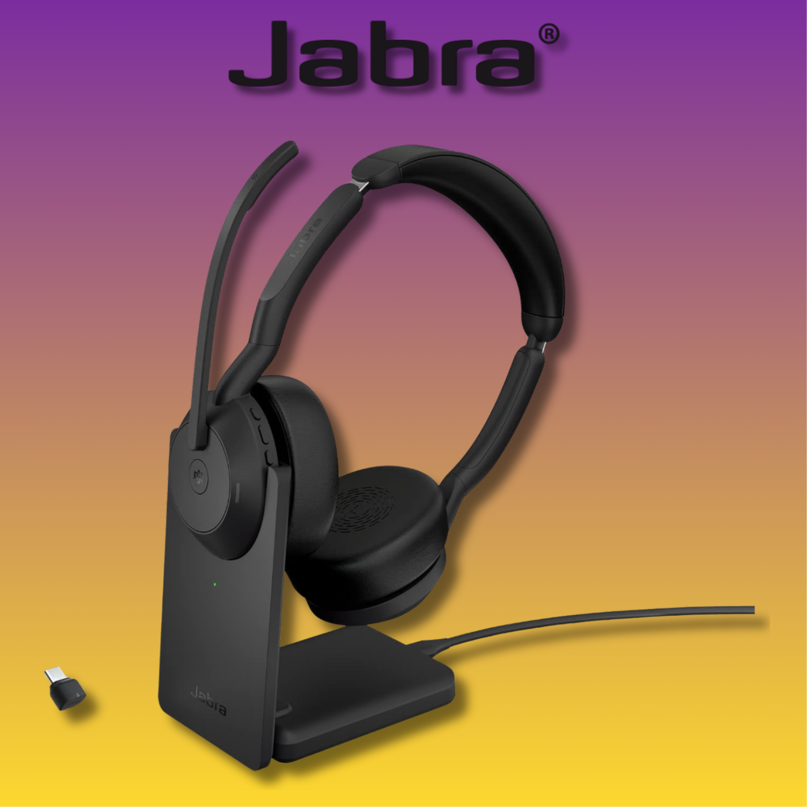 Jabra Evolve2 55 – schnurloses Stereo-Headset + Ladestation | USB-C | Mikrofone mit Geräuschunterdrückung & ANC, MS Teams Zertifiziert für 86€ (-43%)