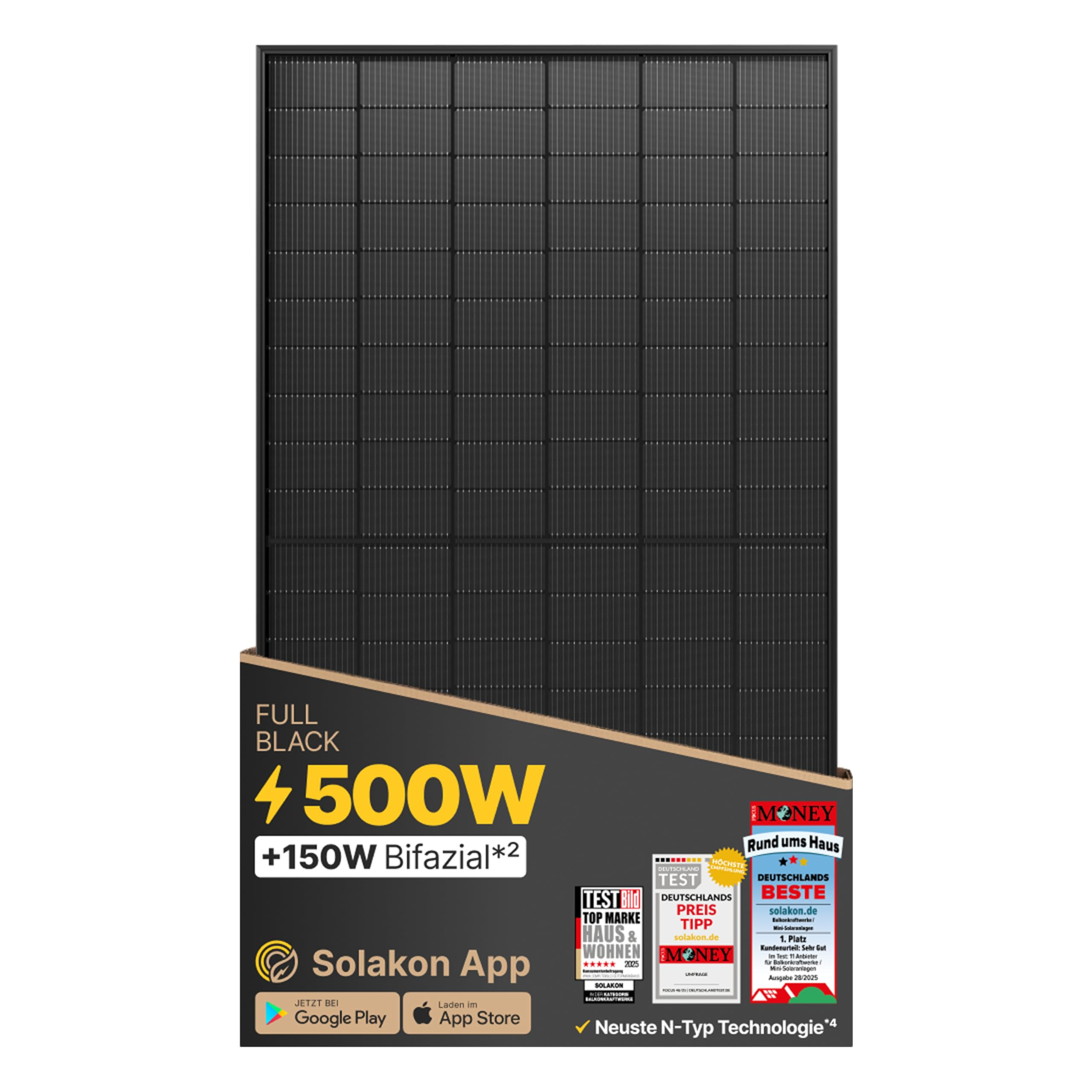 Solarmodule für Balkonkraftwerk – 450W & 500W Module / 15 % Rabatt bei Amazon / z. B. 4x 500W inkl. Versand für 98€ (-28%)