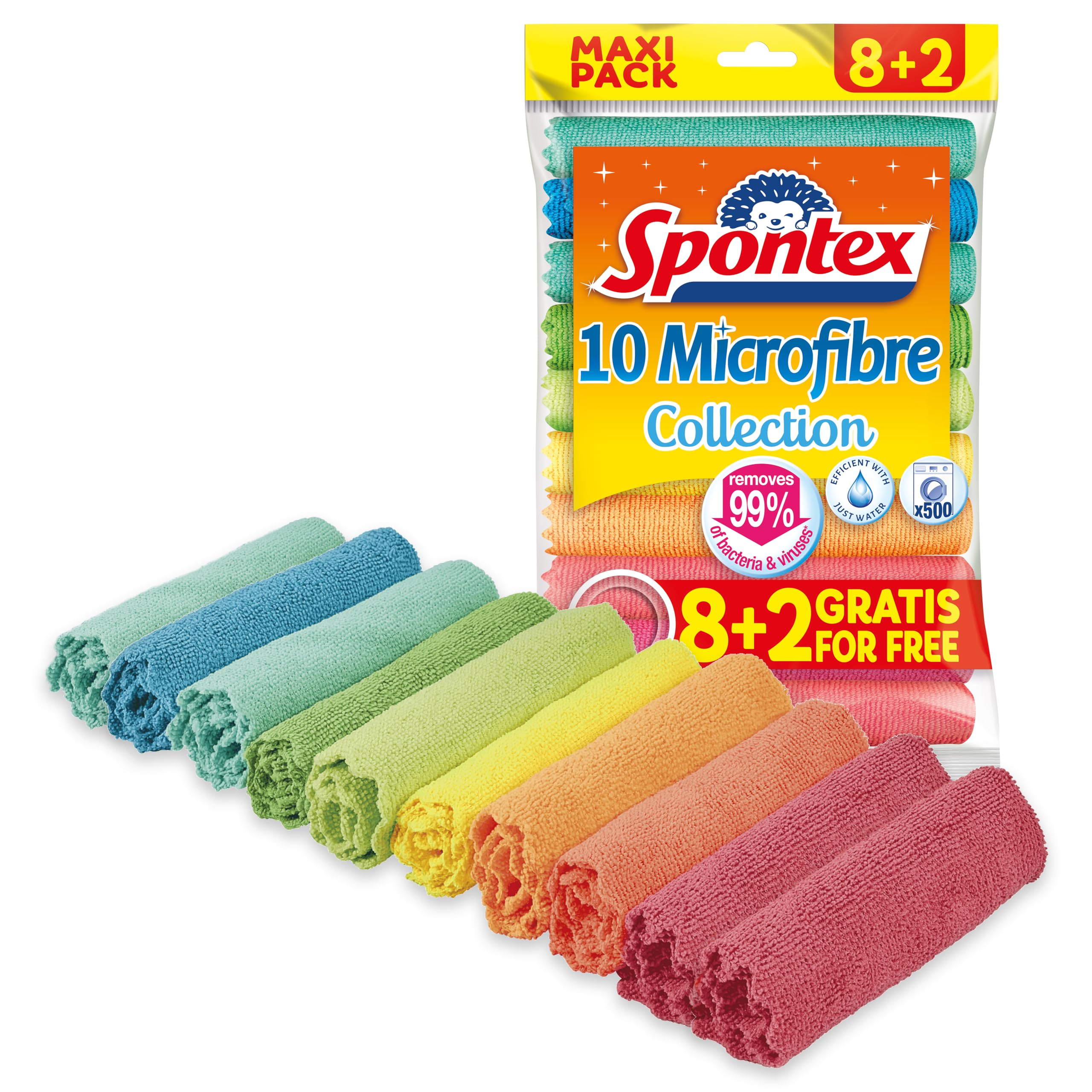 Spontex Microfibre Allzwecktücher 8+2 Gratis, 1 Packung – bunte Mikrofasertücher für 3€ (-39%)