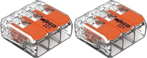 Wago Verbindungsklemme mit Hebeln für alle Leiterarten max. 4 mm² 3 Leiter Gehäusefarbe transparent Umgebungstemperatur max. 85 °C (T85) 4,00 mm² transparent für 6€ (-16%)