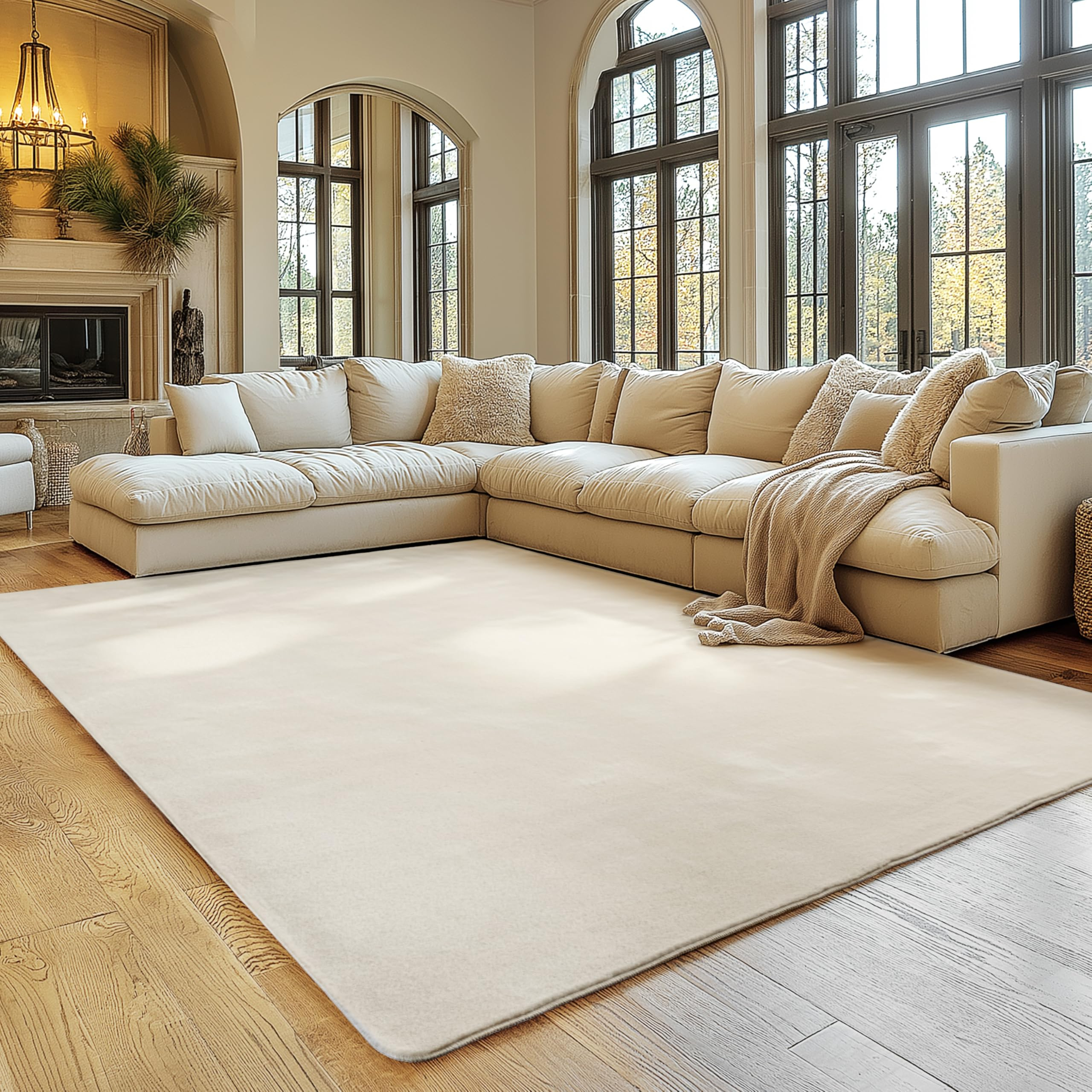 SIMPEX Teppich Wohnzimmer Creme 240×340 cm Kurzflor Teppich Waschbar für 62€ (-33%)