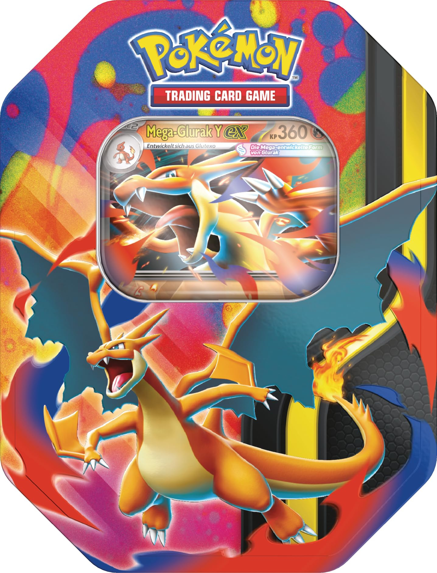 Pokémon: Tin-Box Mega-Glurak – Mega-Glurak Y-ex • 4 Boosterpacks und 1 holografische Promokarte • + Einladung