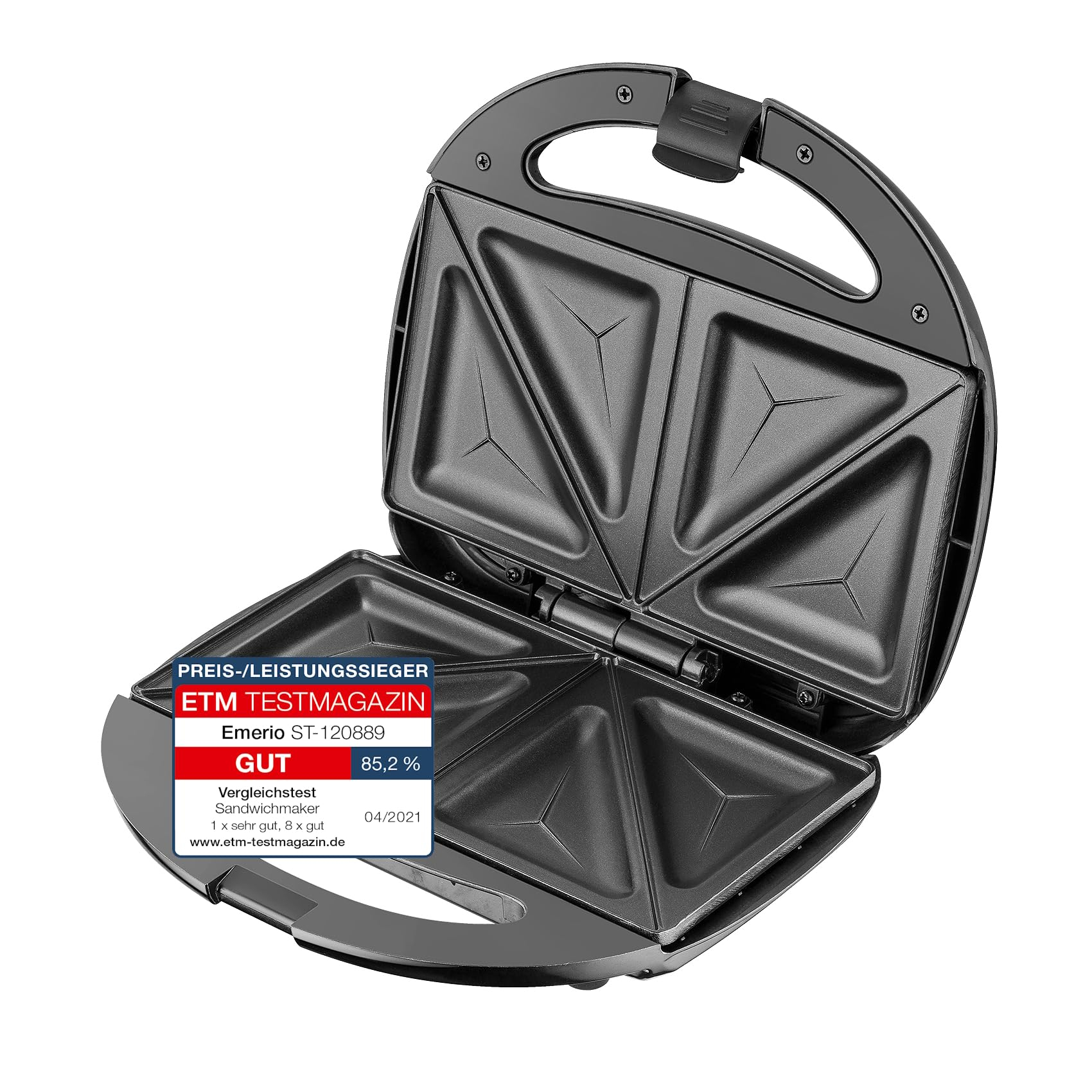 Emerio Doppel Sandwich Maker für dreieckiges Sandwich mit Antihaftbeschichtung & 750 Watt für 12€ (-34%)