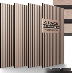Arebos Akustikpaneele 4er Set (120x60cm, Echtholzfurnier)