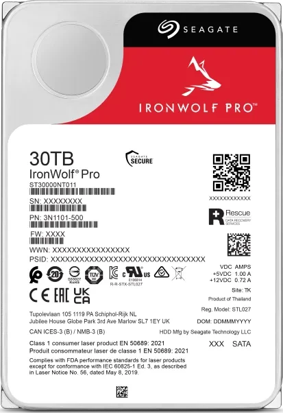 Seagate IronWolf Pro NAS HDD +Rescue 30TB, 24/7, 512e / 3.5″ / SATA 6Gb/s für 1000€ (-8%)
