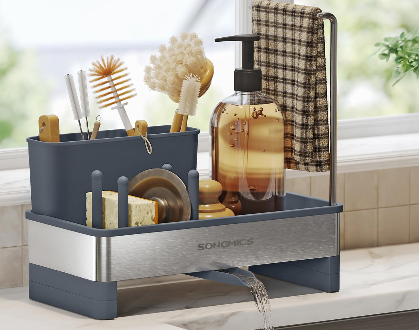SONGMICS Spülbecken-Organizer, Küchen-Organizer mit Schwammhalter, Spüle Organizer, für Bürsten – Edelstahl für 9€ (-31%)