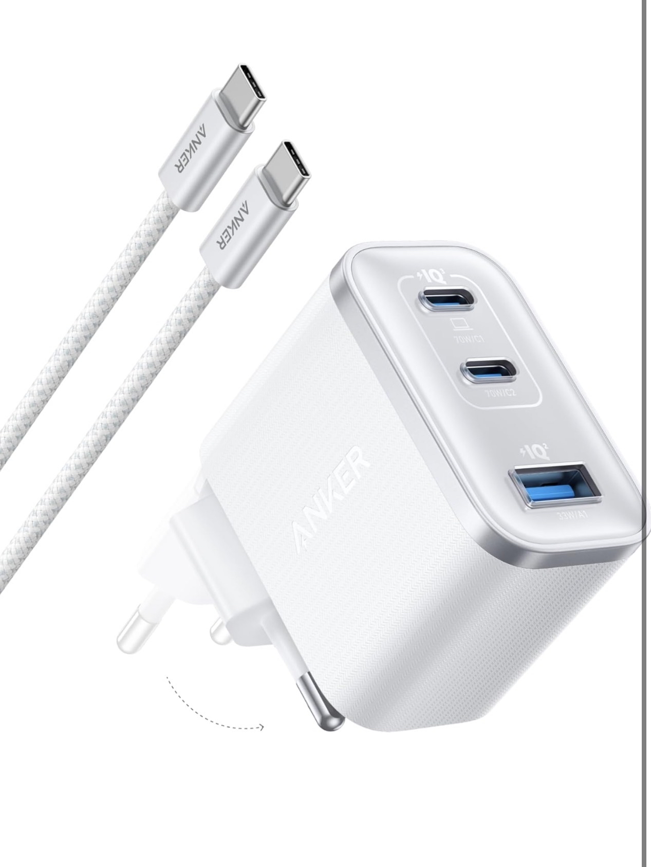 Anker Nano 70W USB C Ladegerät, Laptop Ladegerät, 3-Port-Netzteil mit 70W schnellladegerät, kompakt Amazon für 30€ (-28%)