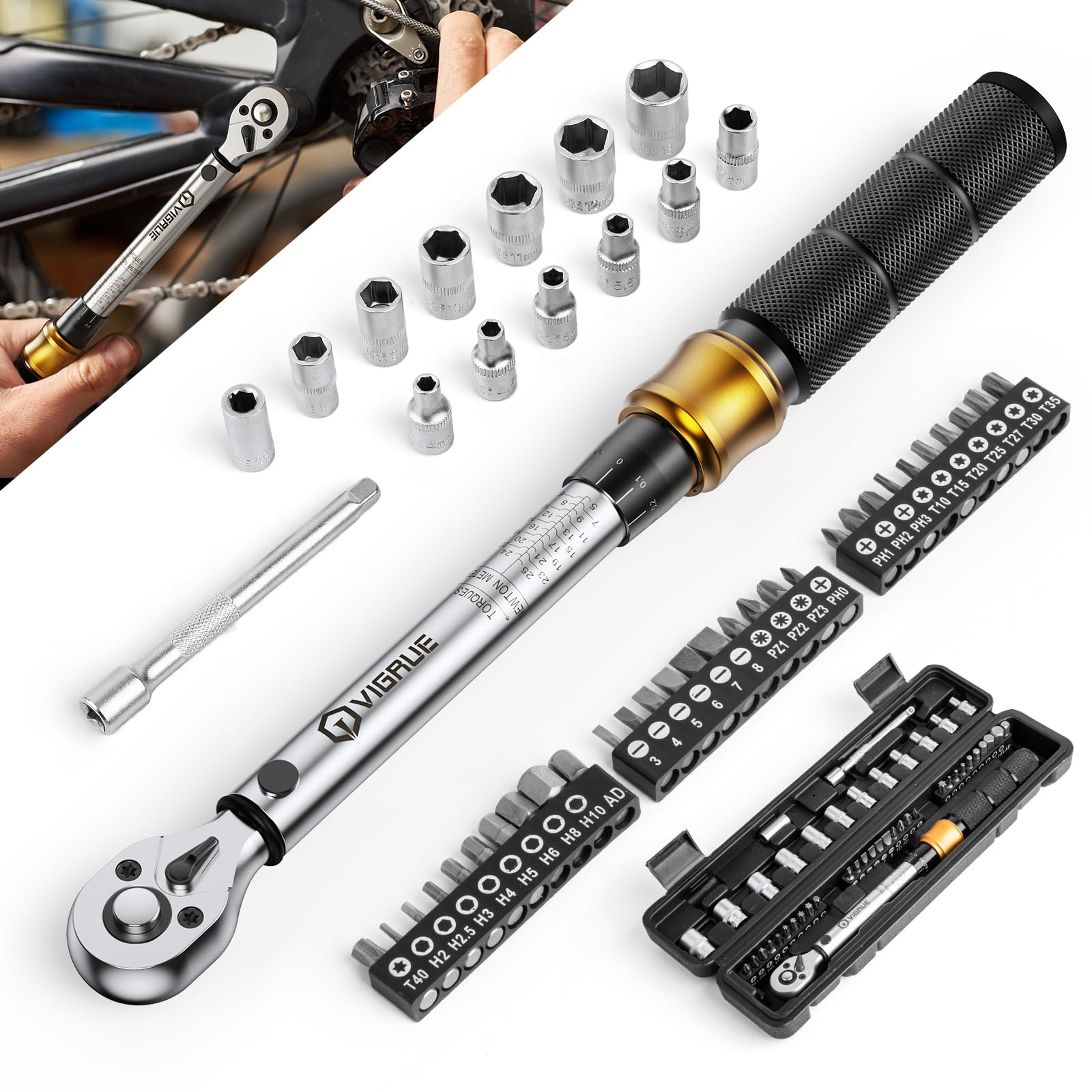 Drehmomentschlüssel Fahrrad 5-25 Nm, VIGRUE 1/4 Zoll, ±4% Genauigkeit für 24€ (-40%)