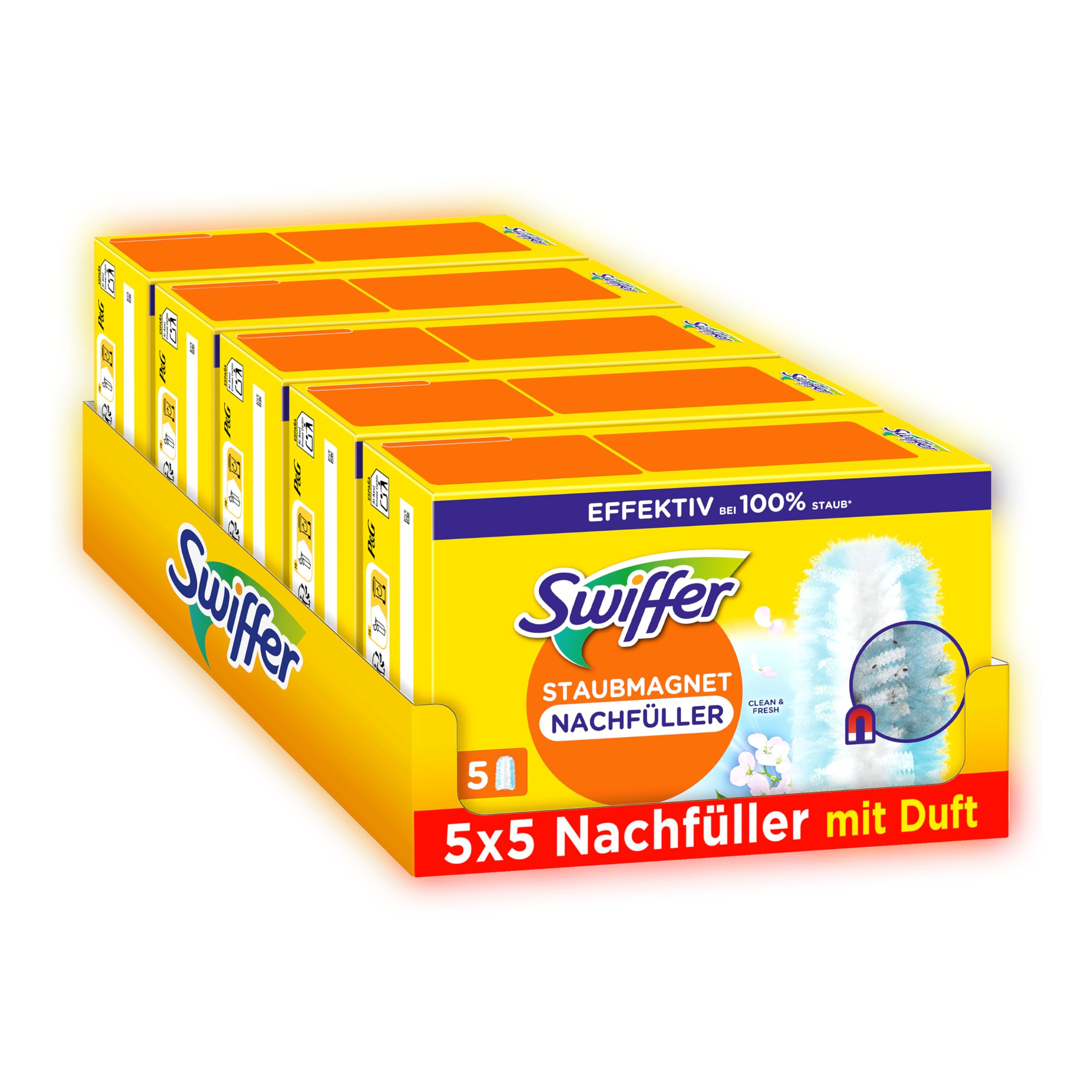 Swiffer Staubmagnet Nachfüllpackung, 25 Tücher (5×5) mit Febreze-Duft für 12€ (-18%)