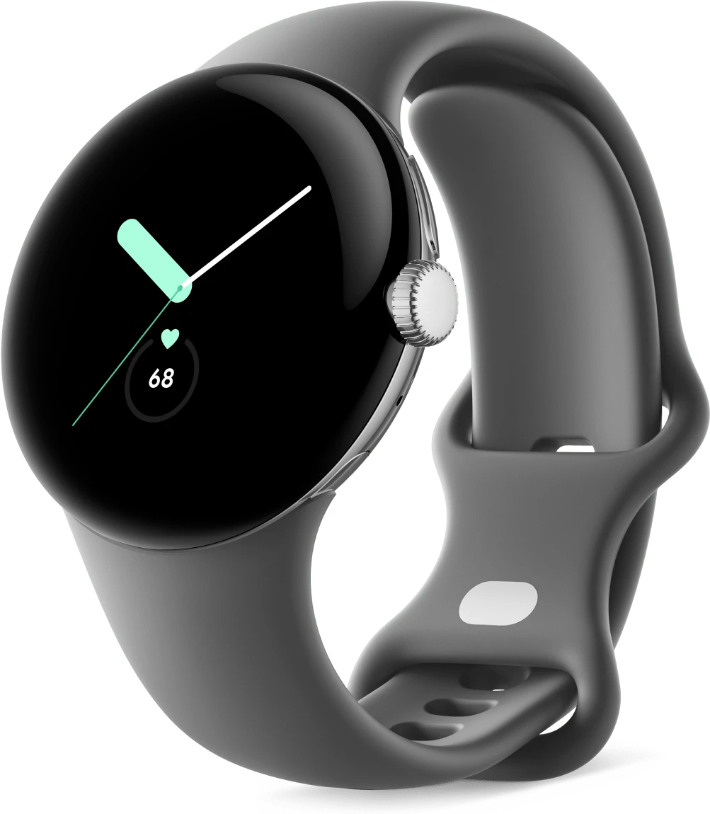 Google Pixel Watch (Wi-Fi) Polished Silver mit Sportarmband Charcoal für 66€ (-37%)