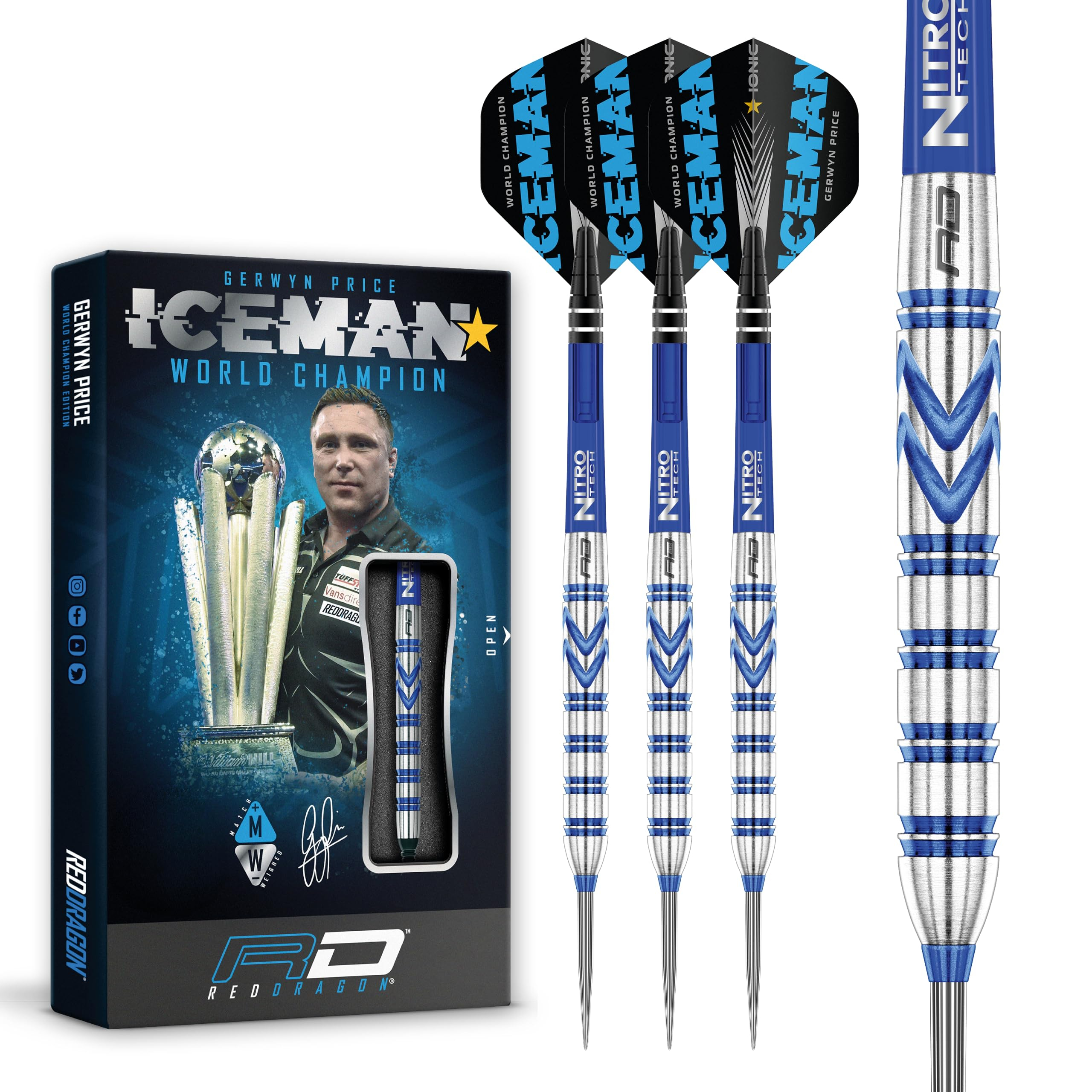 Gerwyn Price „Iceman“ 90% Tungsten Steeldarts (24g) (ggf. personalisiert) für 48€ (-34%)