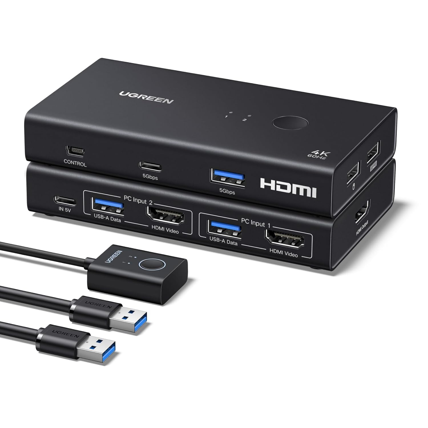 UGREEN 75246 HDMI 2.0 KVM Switch 2×PC auf 1 Monitor, 4K@60Hz, 4×USB 3.0 (3×USB‑A+1×USB‑C), Desktop-Controller, mit Windows/macOS/Linux für 36€ (-22%)