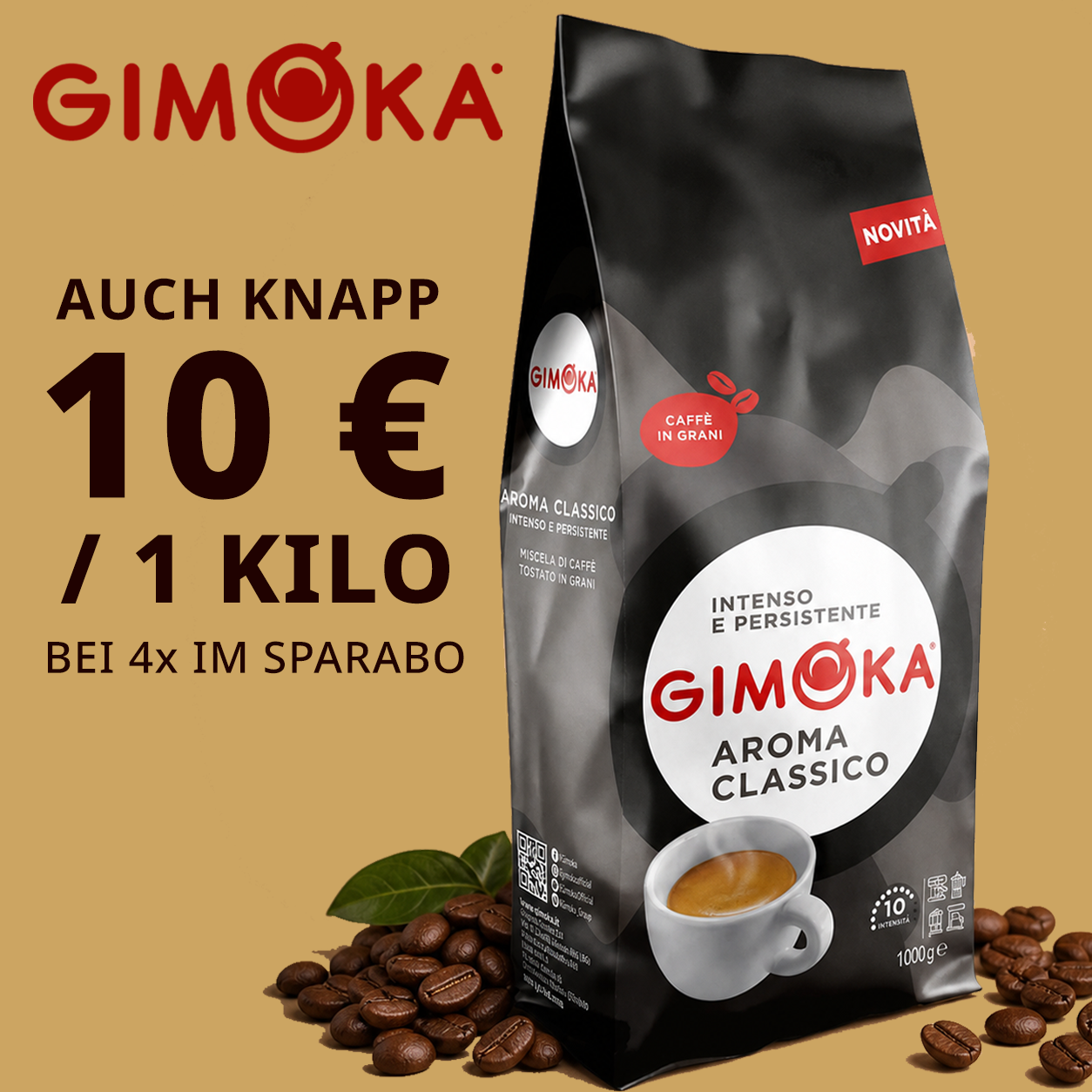 GIMOKA 1kg Kaffee Aroma Classico – Ganze Bohnen 1 kg Gerӧsteter Bohnenkaffee 1 Kilo Kaffeebohnen Espresso – SparAbo – 4x unter 10€ /kg für 11€ (-42%)