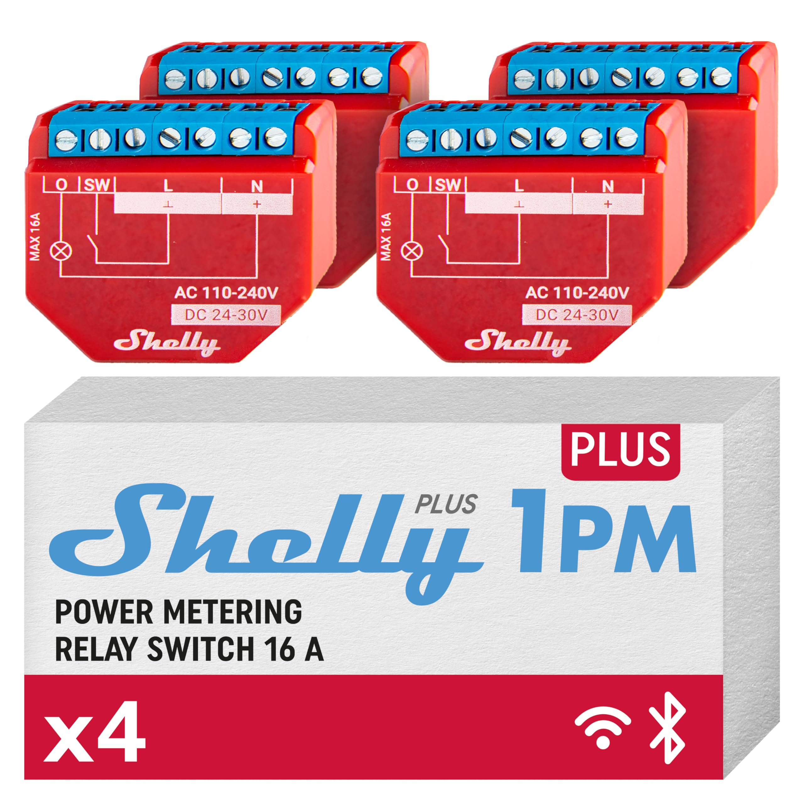 Shelly Plus 1PM, 1-Kanal, Unterputz, Schaltaktor, 4er-Pack für 39€ (-30%)