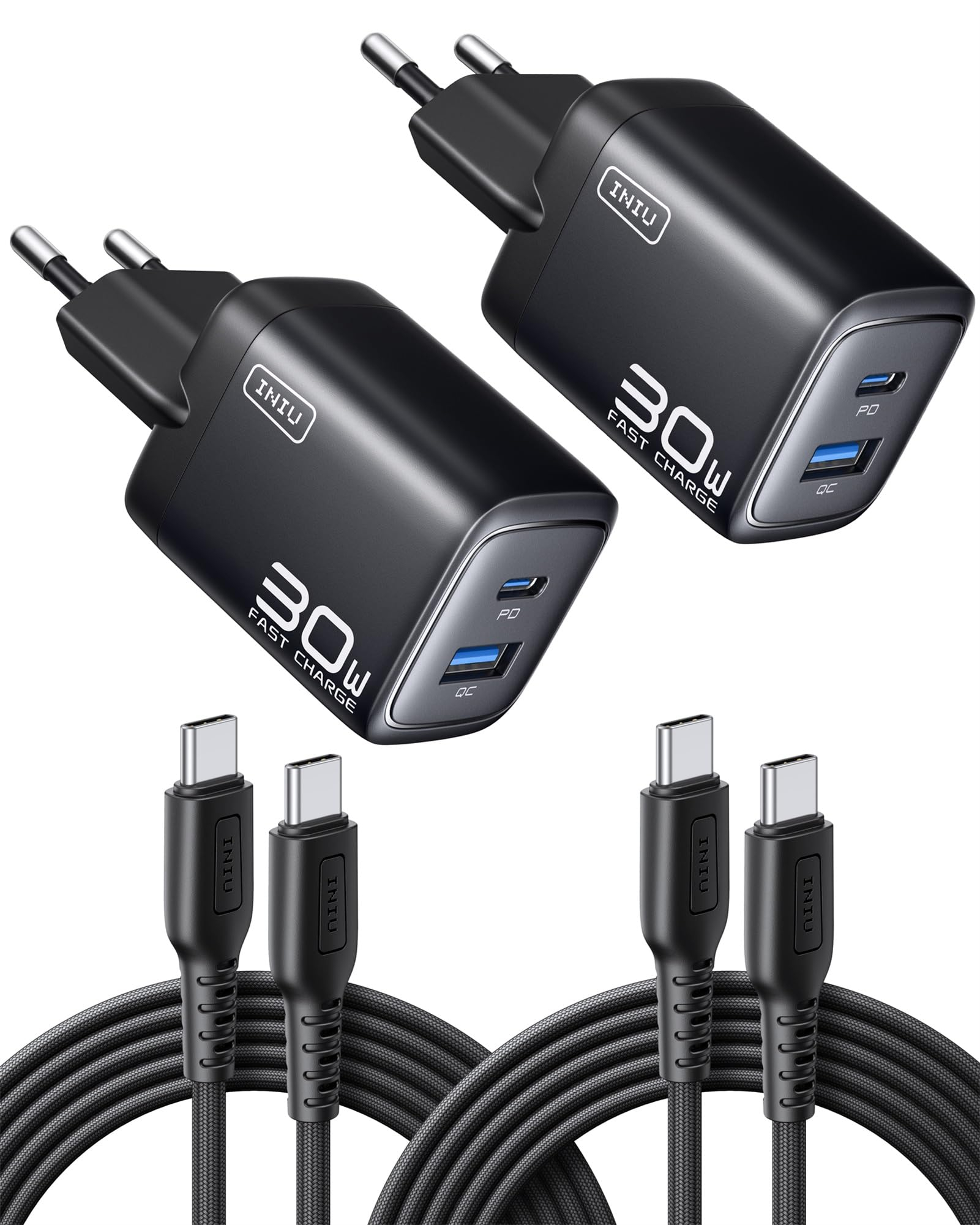 INIU 30W USB C Ladegerät, 2 Stück [USBC + USBA] Schnellladegerät mit Kabel für 15€ (-24%)