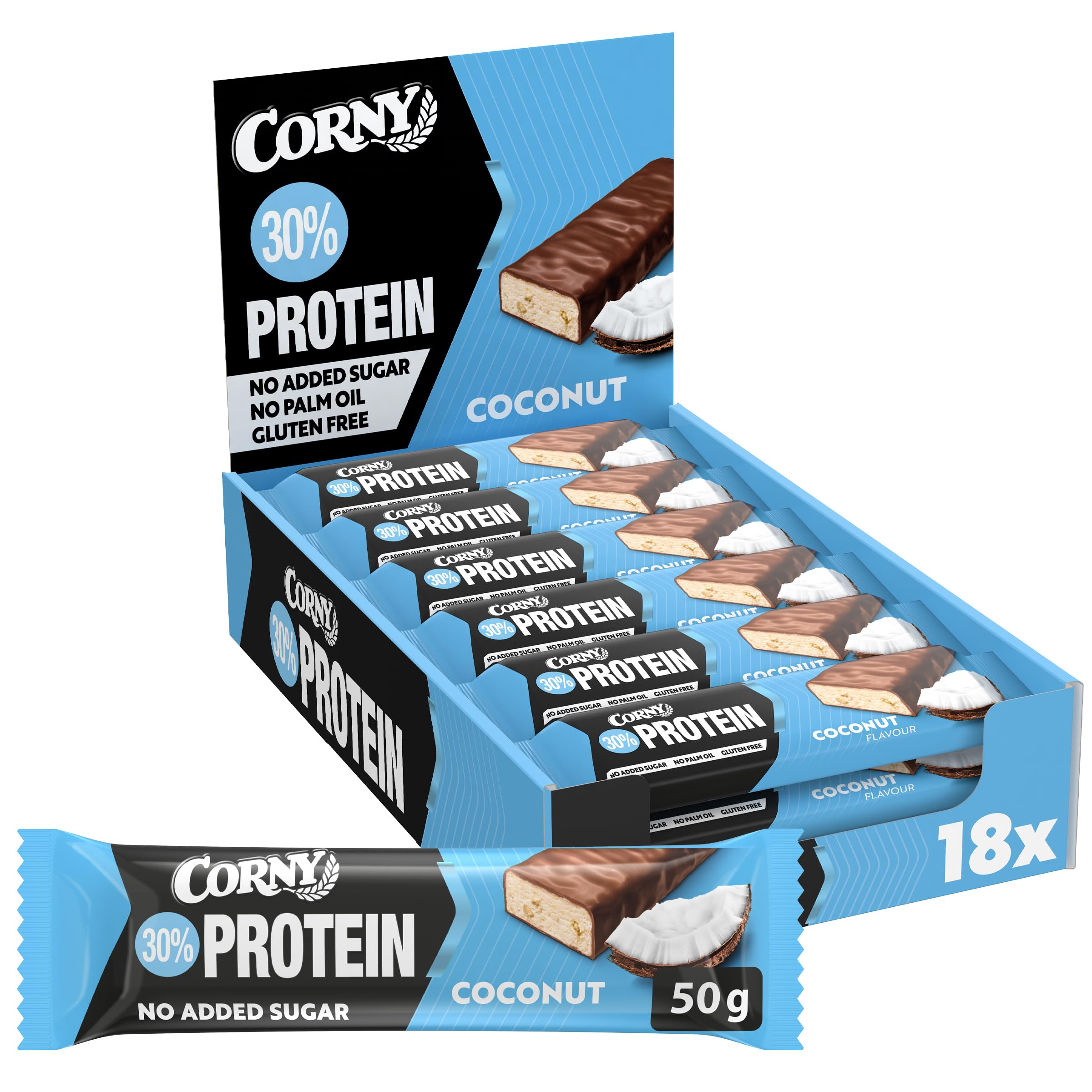 Corny Protein Power Cocos | 30% Eiweiß | 18x 50g (Schoko ) für 16€ (-21%)