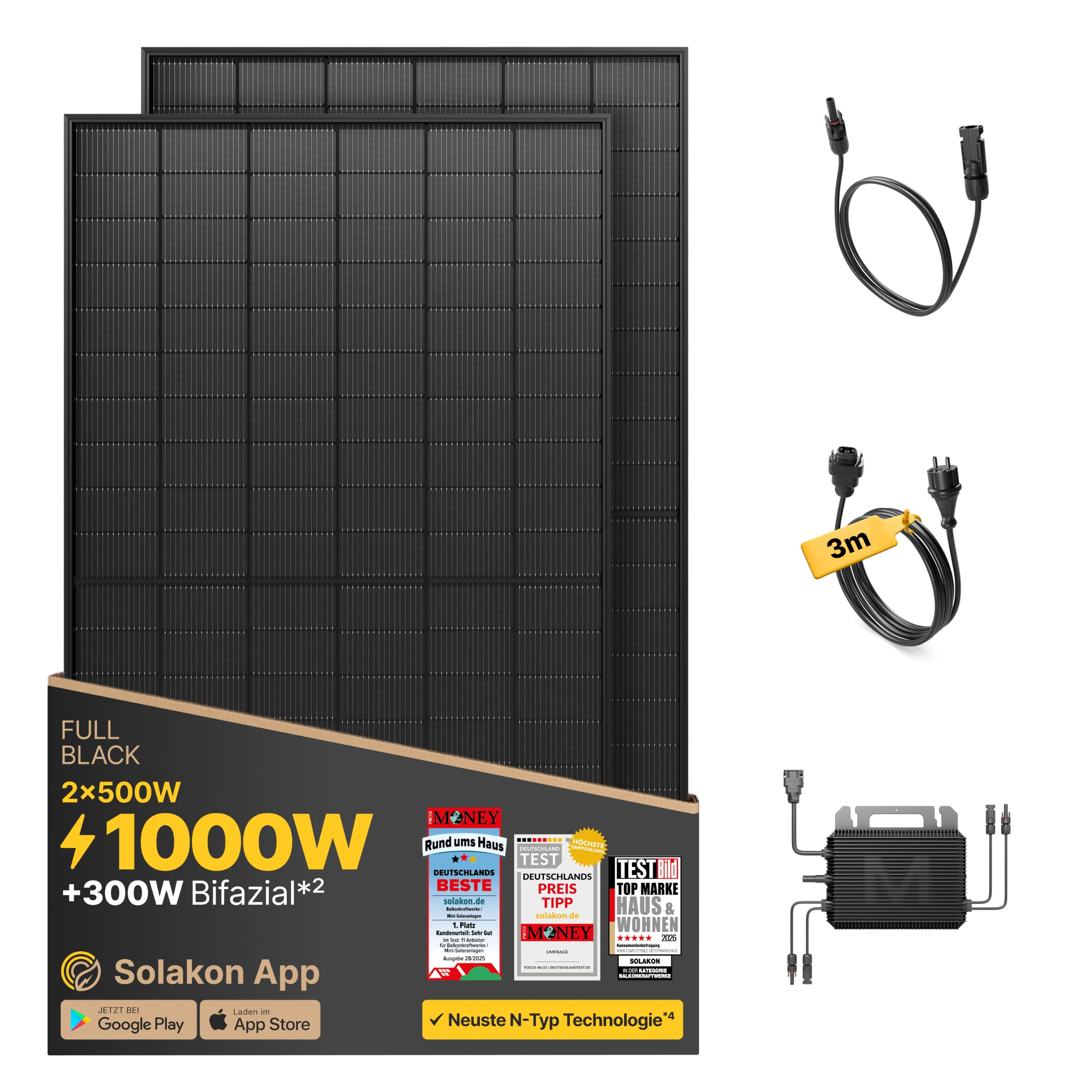 Solakon 1000W Balkonkraftwerk – Balkonkraftwerk 800W komplett Steckdose – neuester 800 Watt Wechselrich für 247€ (-23%)