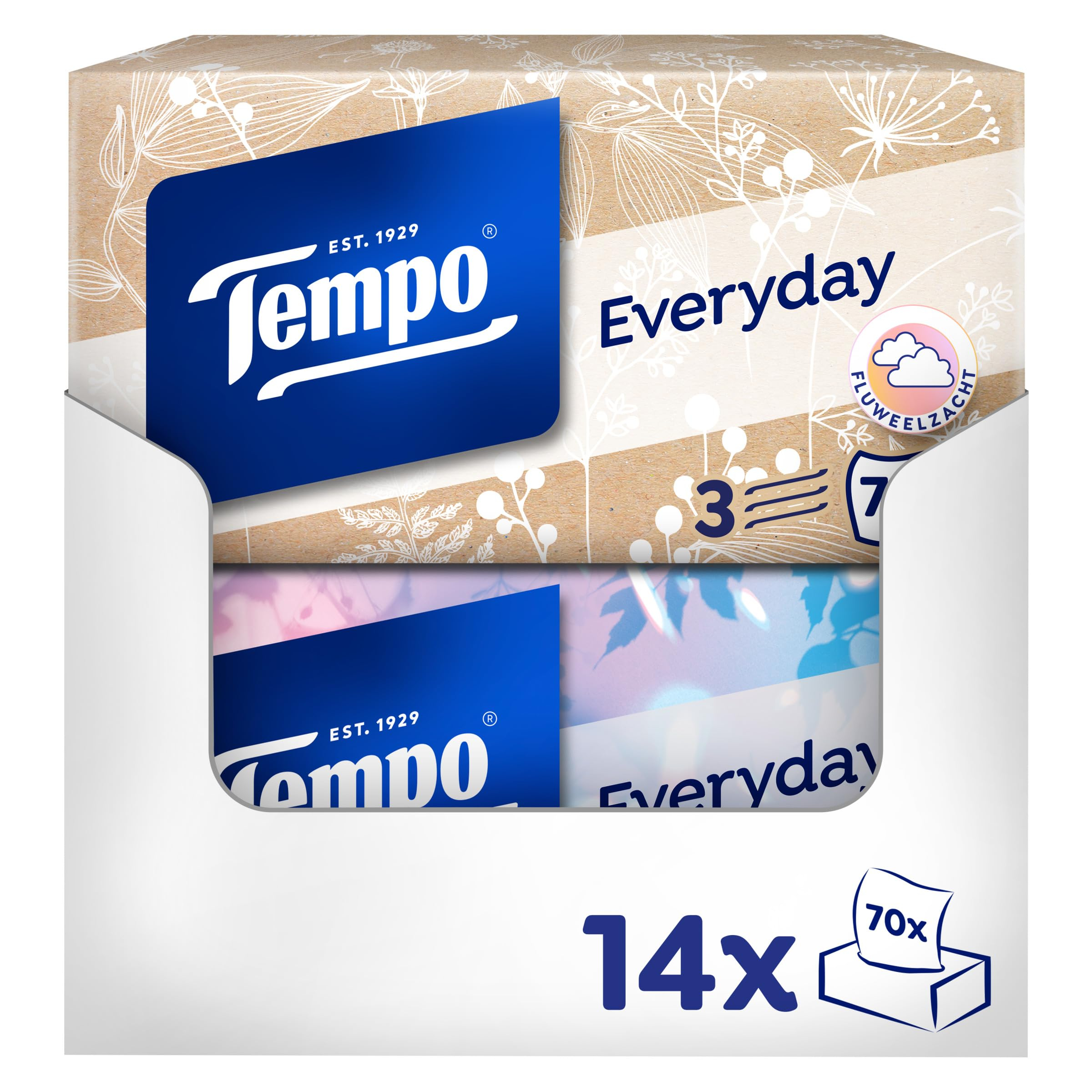 Tempo Light Box Taschentücher – Megapack – 14 Boxen, 70 Tücher pro Box – weiche Papiertaschentücher für 12€ (-37%)