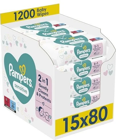 Pampers Sensitive Feuchttücher, 1200 Stück (15x 80 Stück) für 19€ (-6%)