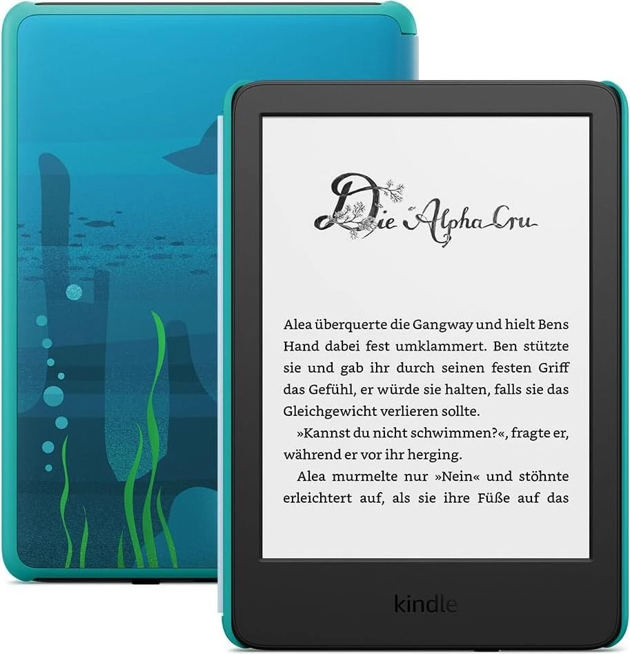 Amazon Kindle 12. Gen, schwarz, 16GB Flash, ohne Werbung, Kids Edition, inkl. Hülle Ozeanentdecker für 95€ (-5%)