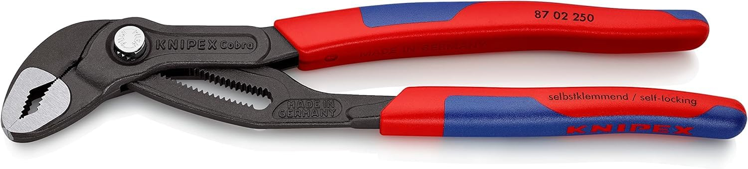KNIPEX Cobra Wasserpumpenzange, 250 mm Feinverstellung per Knopfdruck, Rohrzange 87 02 250 für 23€ (-19%)