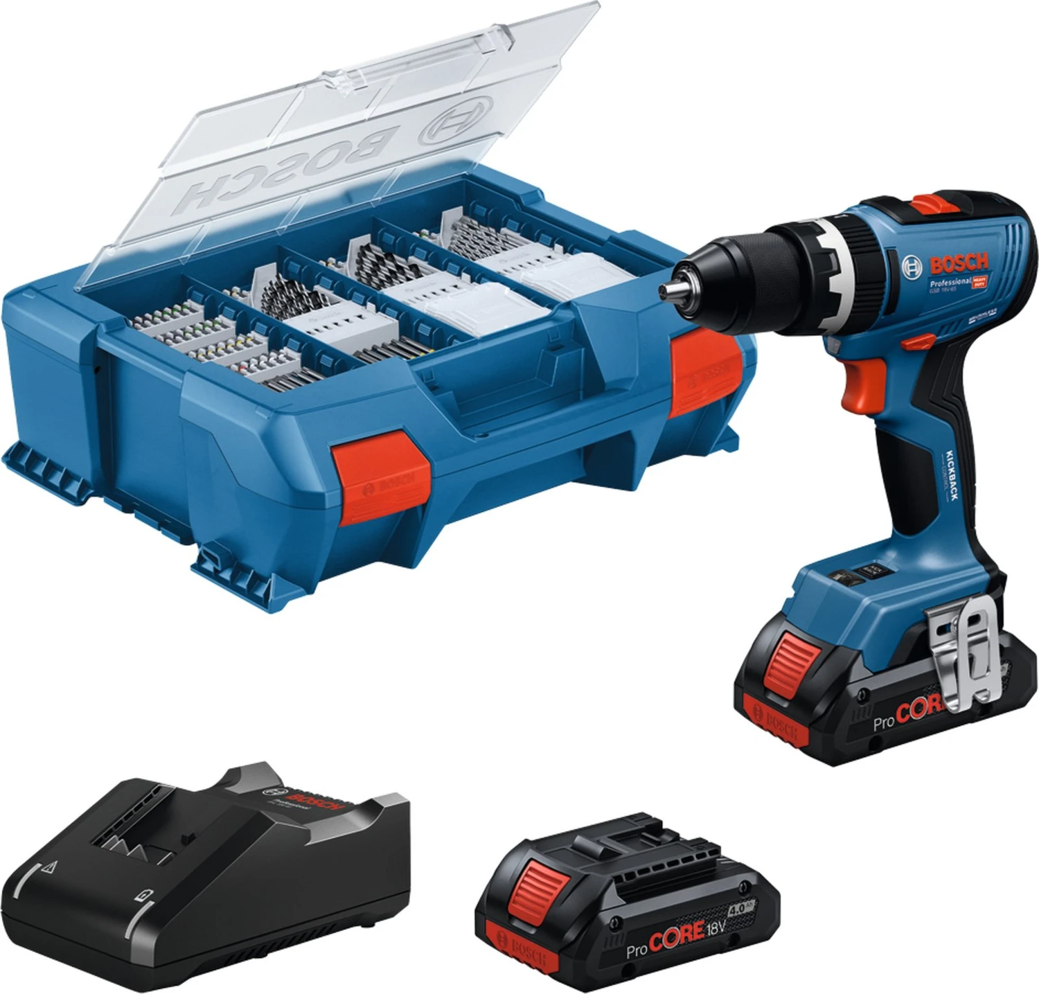 Bosch Professional GSB 18V-65 Akku-Schlagbohrschrauber inkl. Koffer + 2 Akkus 4.0Ah + Zubehör für 210€ (-26%)