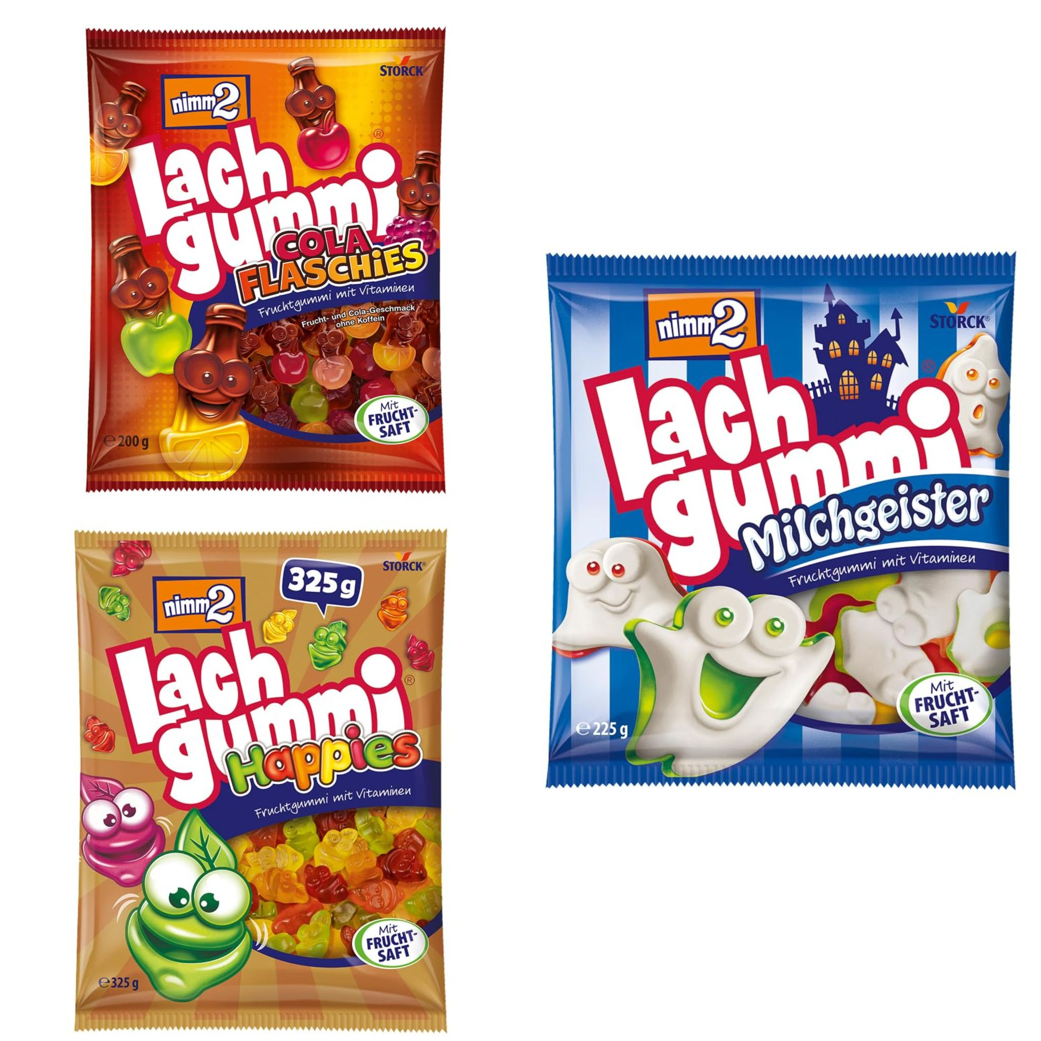 nimm2 Lachgummi Happies, 1 x 325 g, Milchgeister – 1 x 225 g oder Cola Flaschies – 1 x 200 g ( Spar-Abo, Rossmann) für 1€ (-23%)