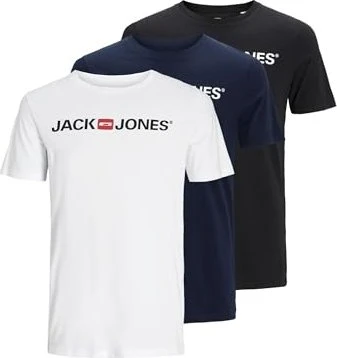 Jack & Jones Logo 3er-Pack T-Shirt kurzarm schwarz/weiß/blau (Herren) für 12€ (-16%)