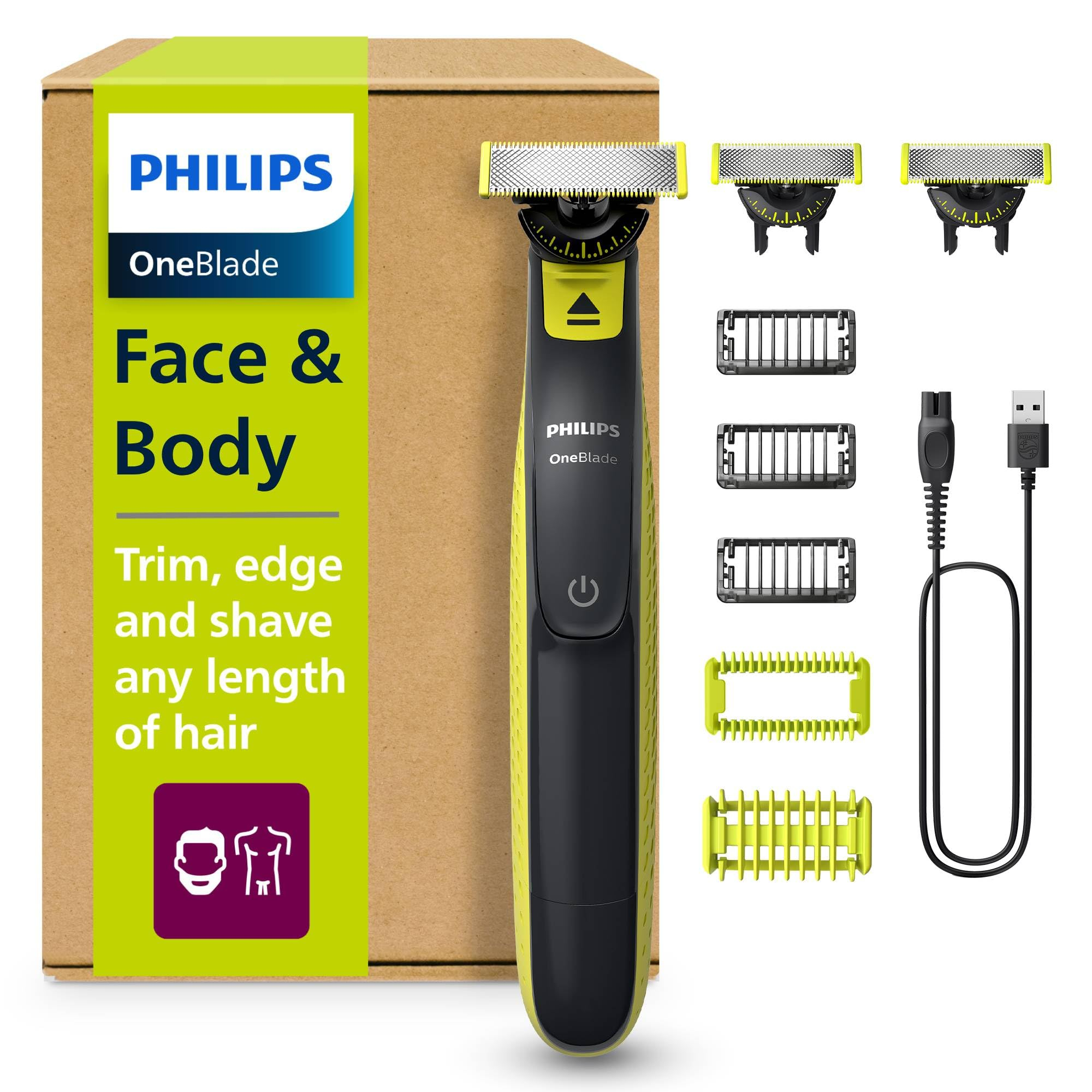 [ Day] PHILIPS OneBlade 360 Face & Body – 3x 360 Klingen, 3x Trimmaufsätze (1/3/5 mm), 2x Körperaufsätze (QP2824/31) für 35€ (-33%)