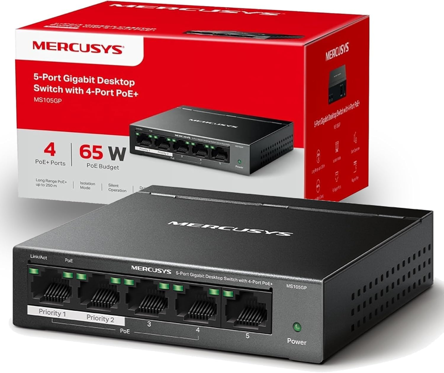 Mercusys Gigabit POE+ Switch 5 Port mit 4 POE+ zum Allzeit Tiefpreis für 17€ (-34%)